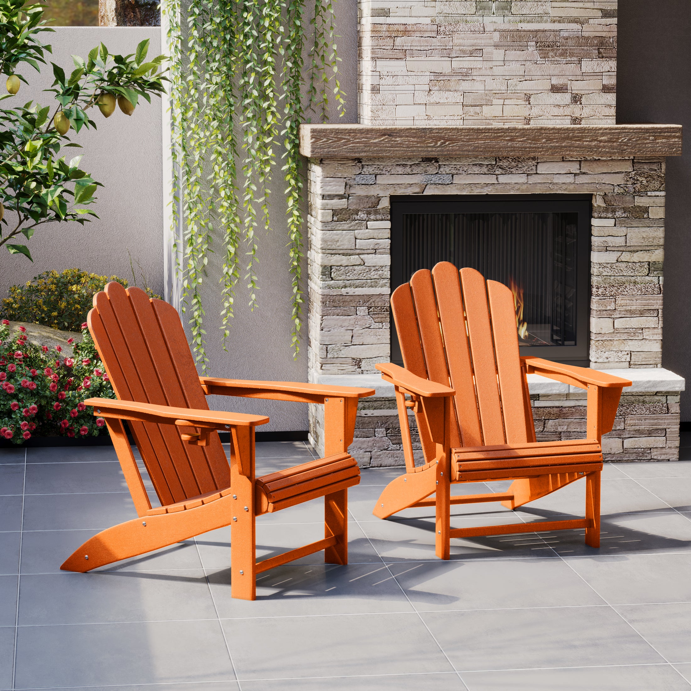 Highland Outdoor Patio HDPE Adirondack Chairs With Cup Holders (Set of 2)