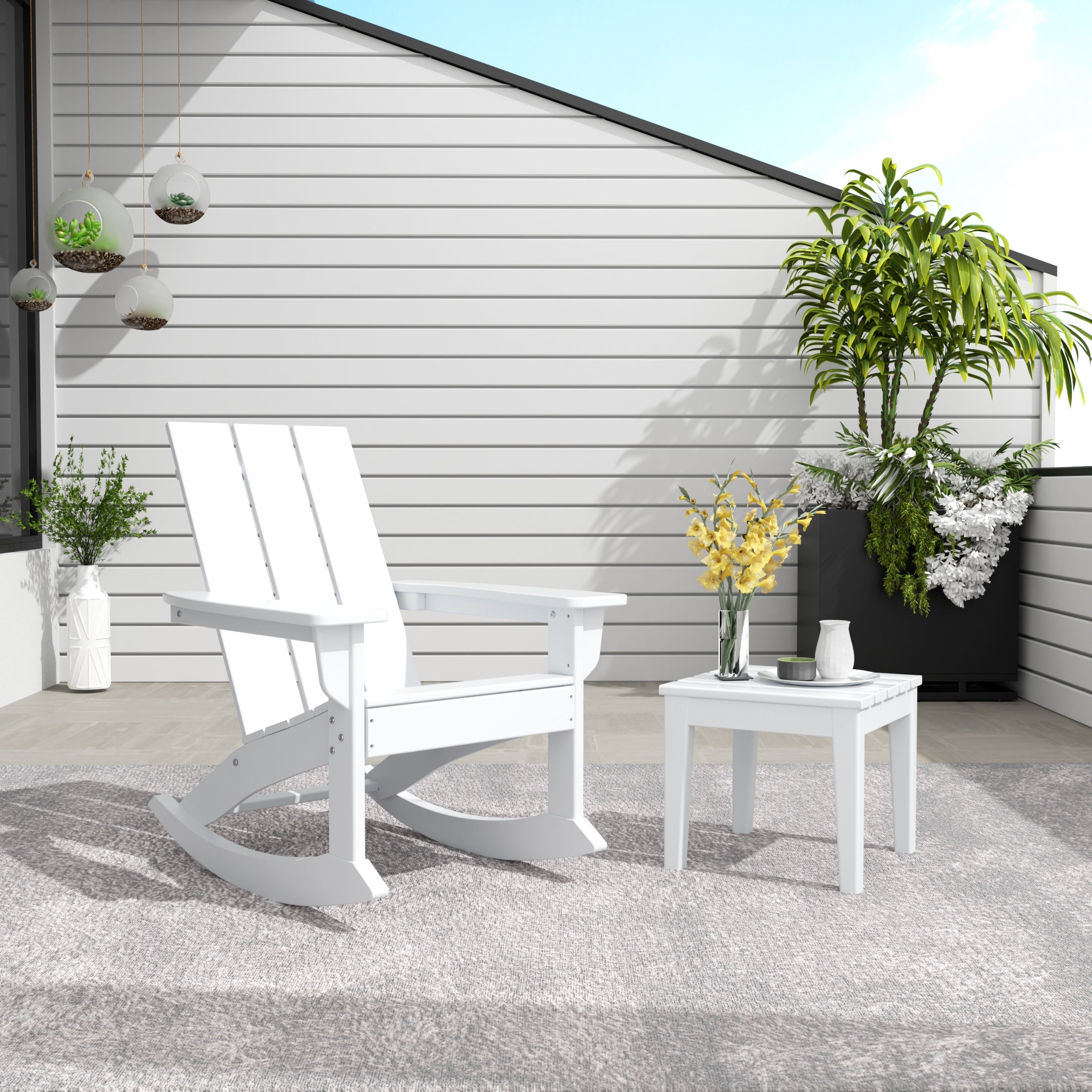 Ashore 2-Pieces Set Modern Plastic Outdoor Rocking Chair with Square Side Table