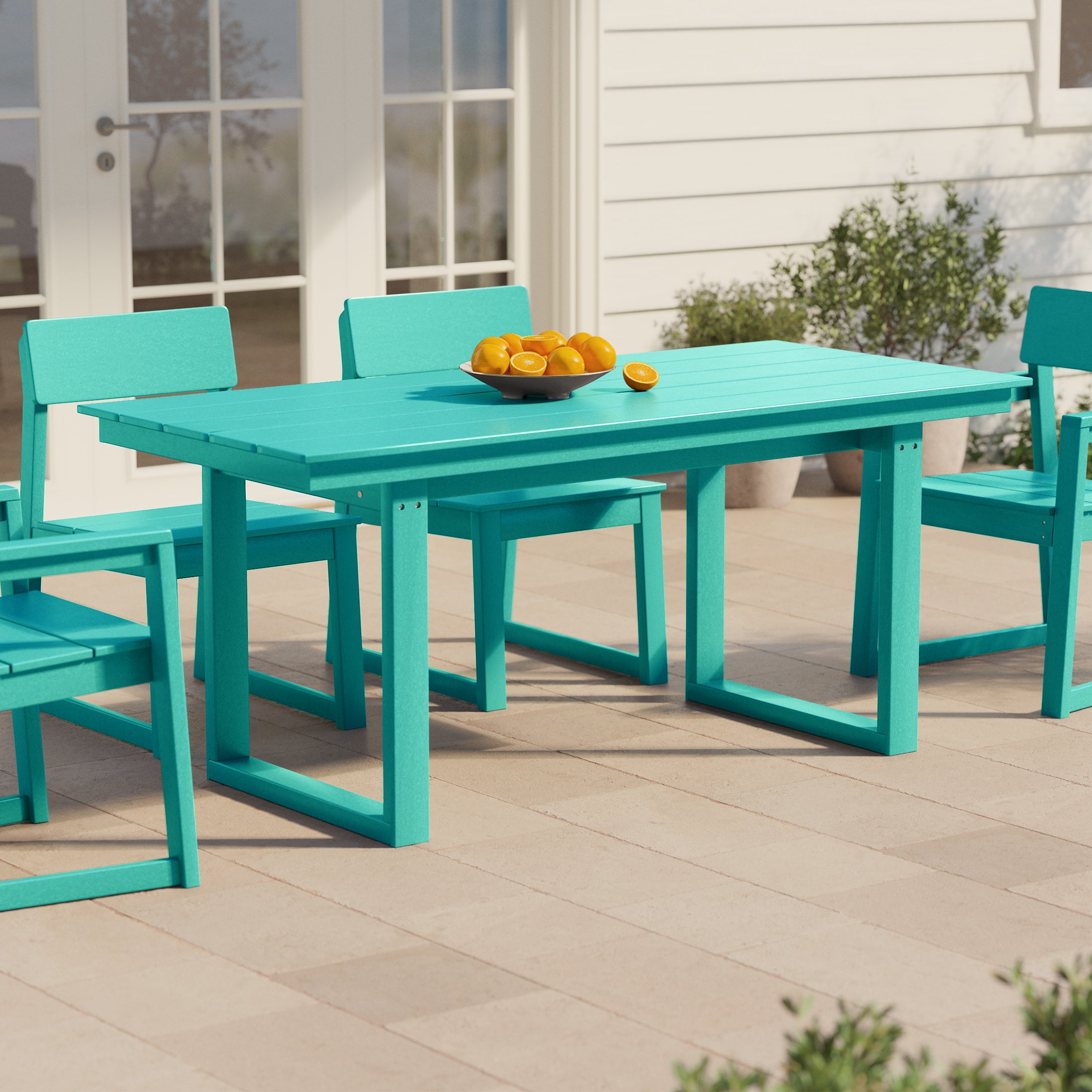 Paloma 68" Outdoor HDPE Modern Rectangular Patio Dining Table With Umbrella Hole