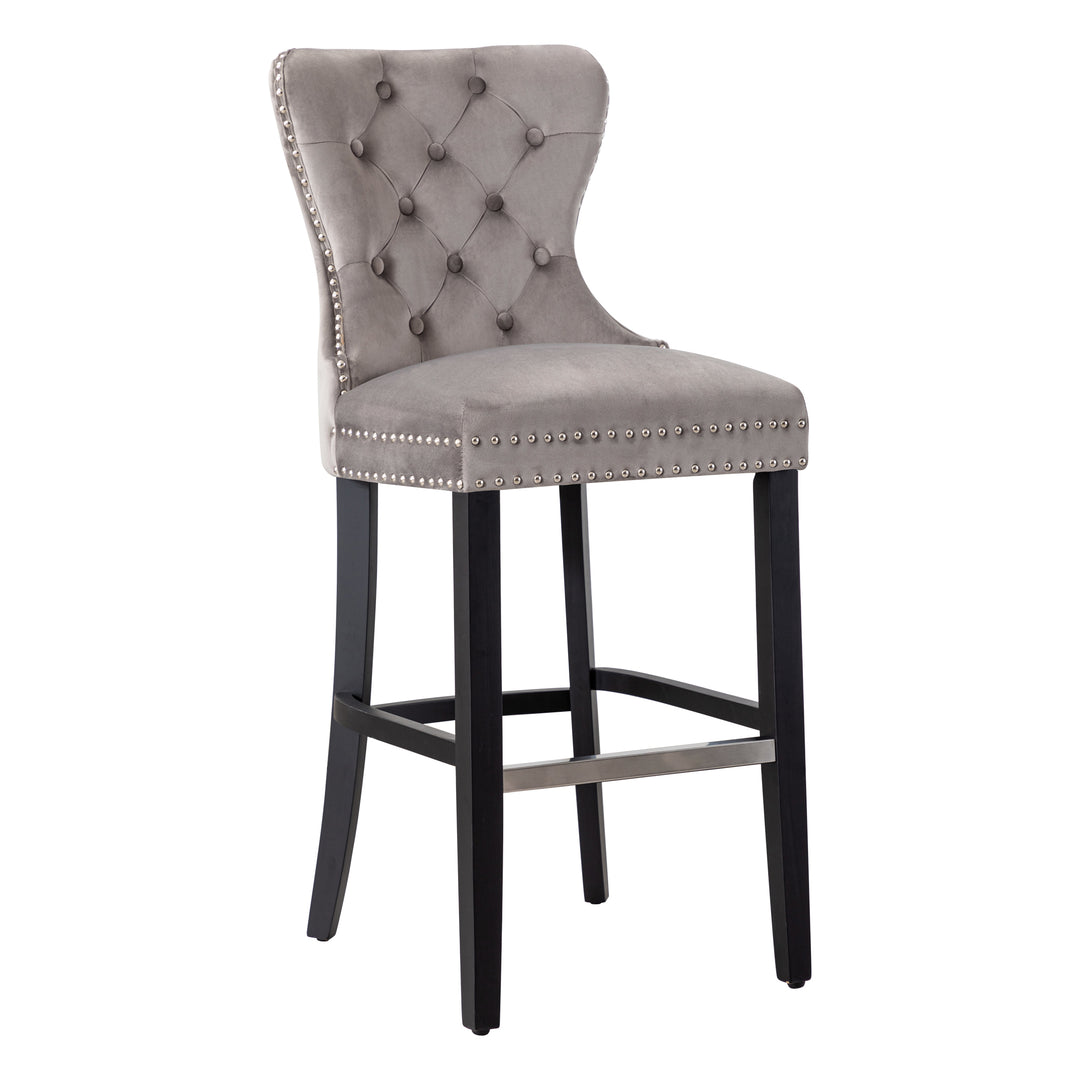 Wordford 29" Tufted Velvet Bar Stool, Black