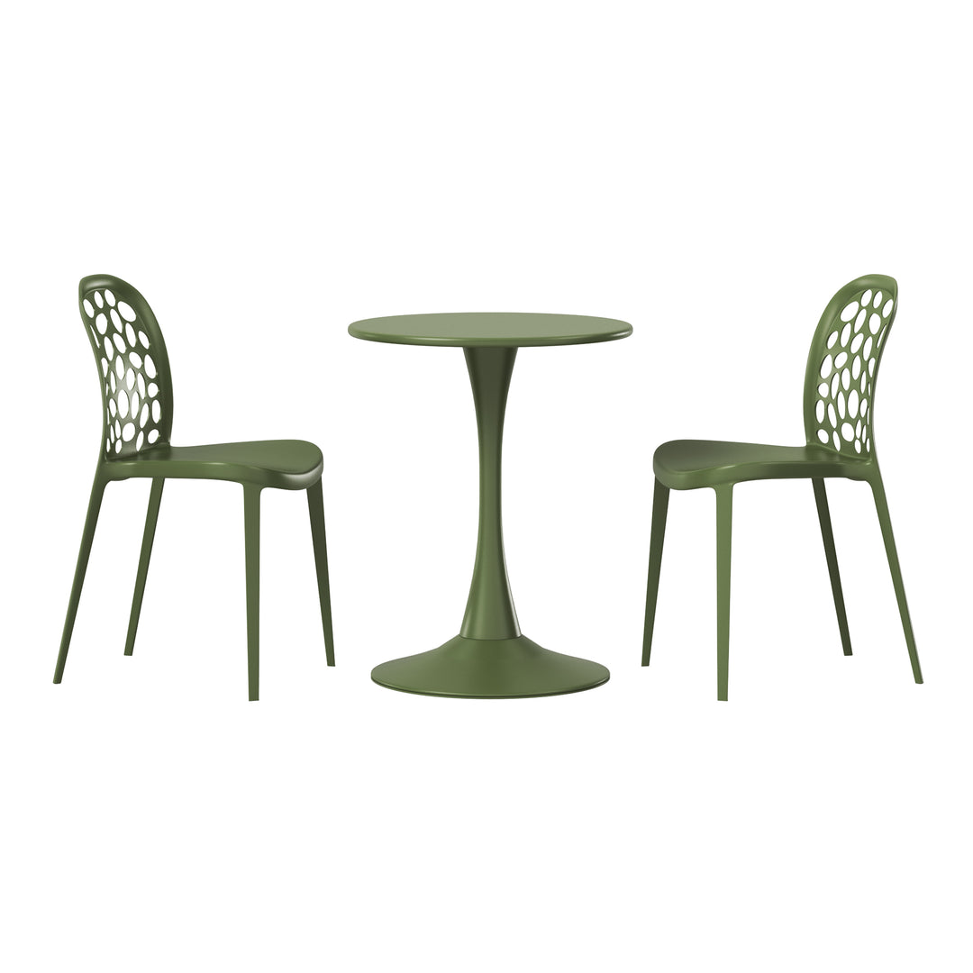 Playa 3-Piece Outdoor Indoor Metal Patio Dining Table Set With Stackable Polypropylene Patio Side Chairs