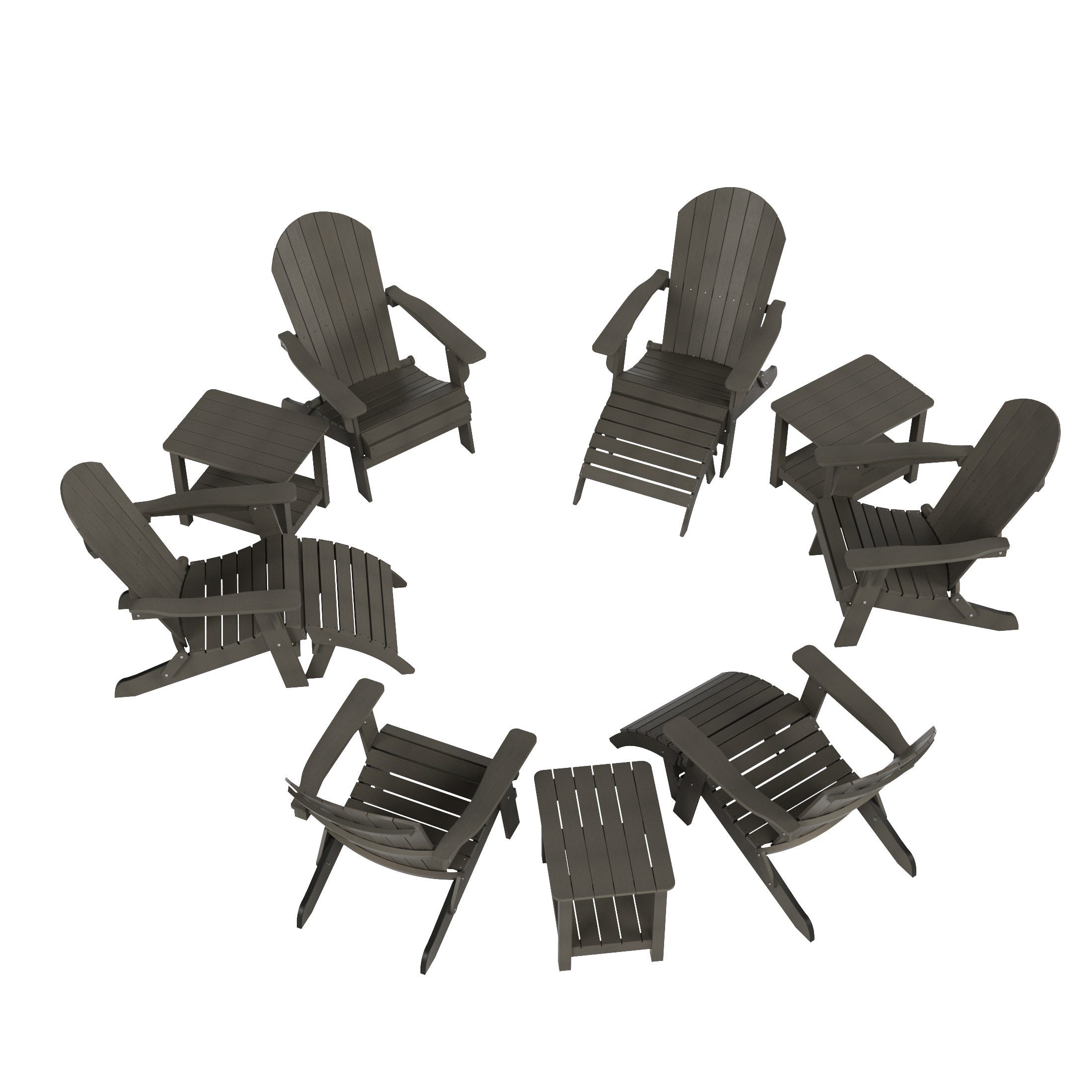 Tuscany 6 Person Folding Adirondack Seashell With Side Table and Folding Ottoman