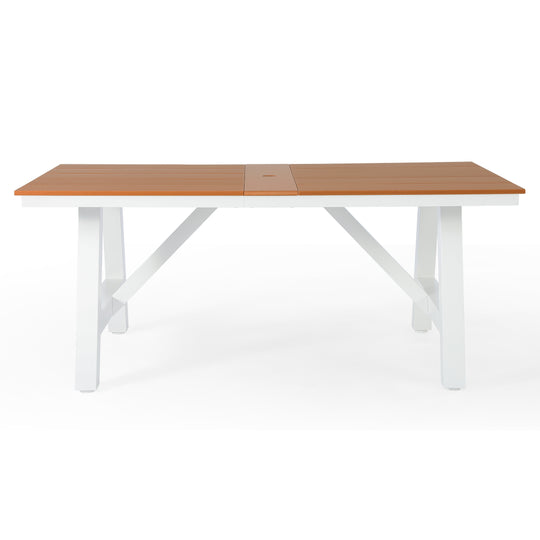 Cape May 72" HDPE Rectangle Outdoor Patio Dining Table With Umbrella Hole and Metal Frame