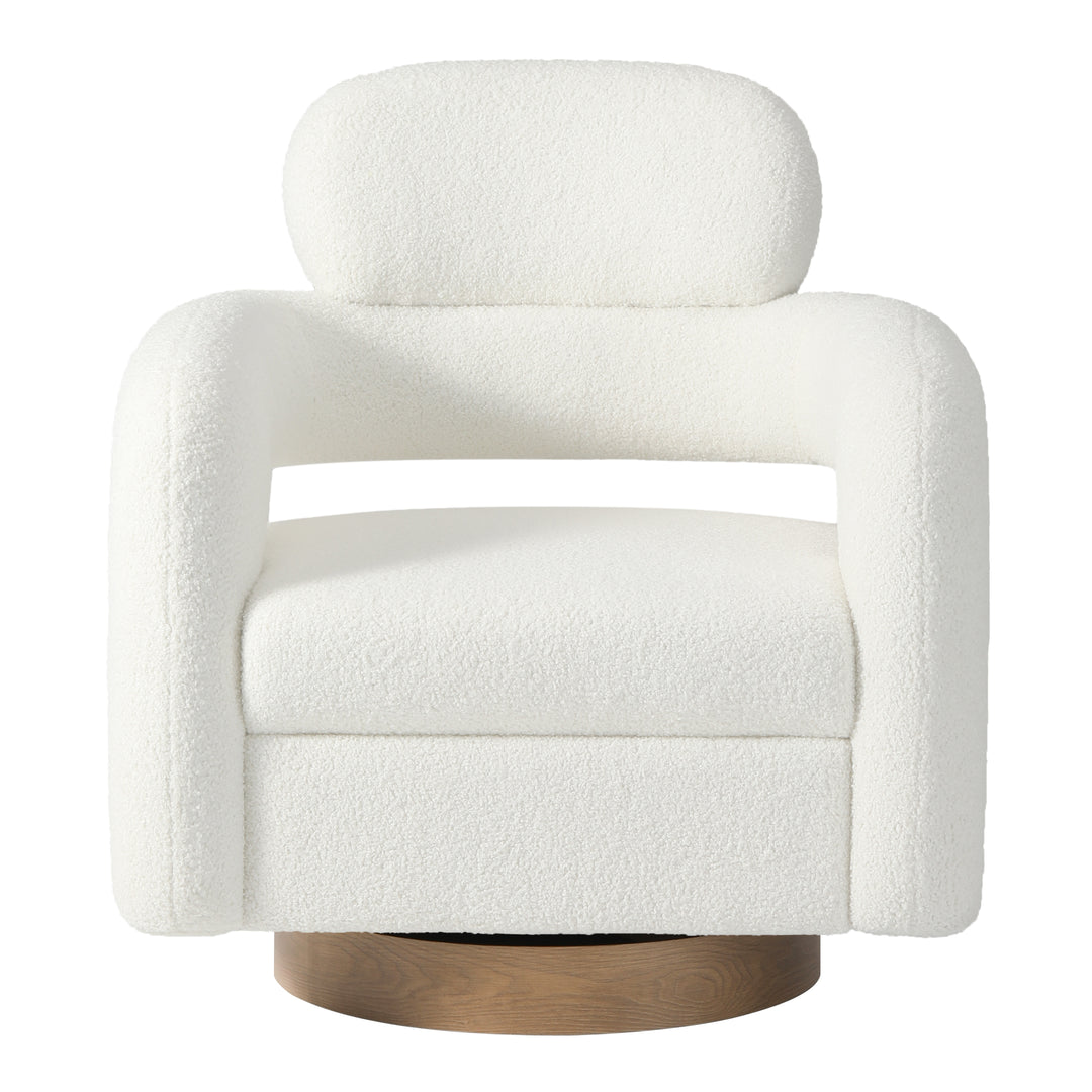 Alexandria Mid-Century Modern Sherpa Swivel Barrel Accent Chair With Storage Ottoman