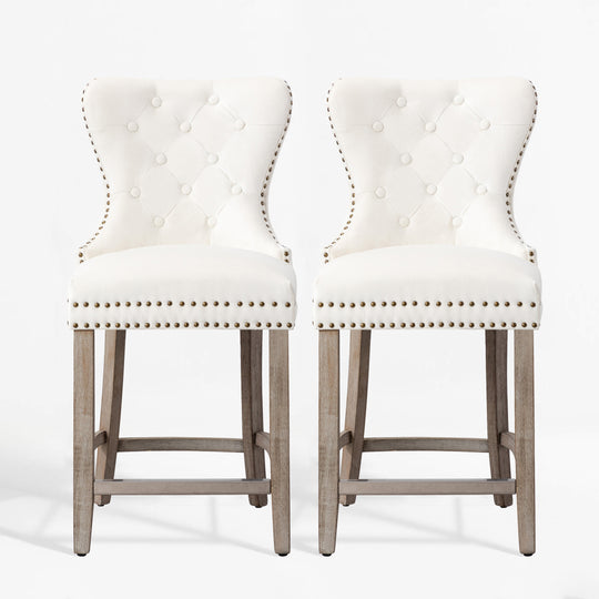 Wordford 24" Tufted Velvet Counter Stool (Set of 2), Antique Gray