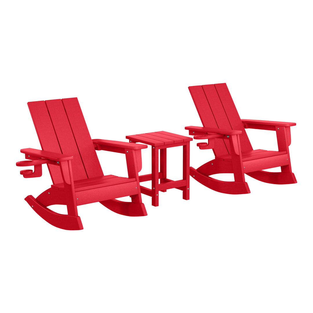 Ashore 3-Piece Kids Modern Rocking Chair With Cup Holder and Square Side Table Set