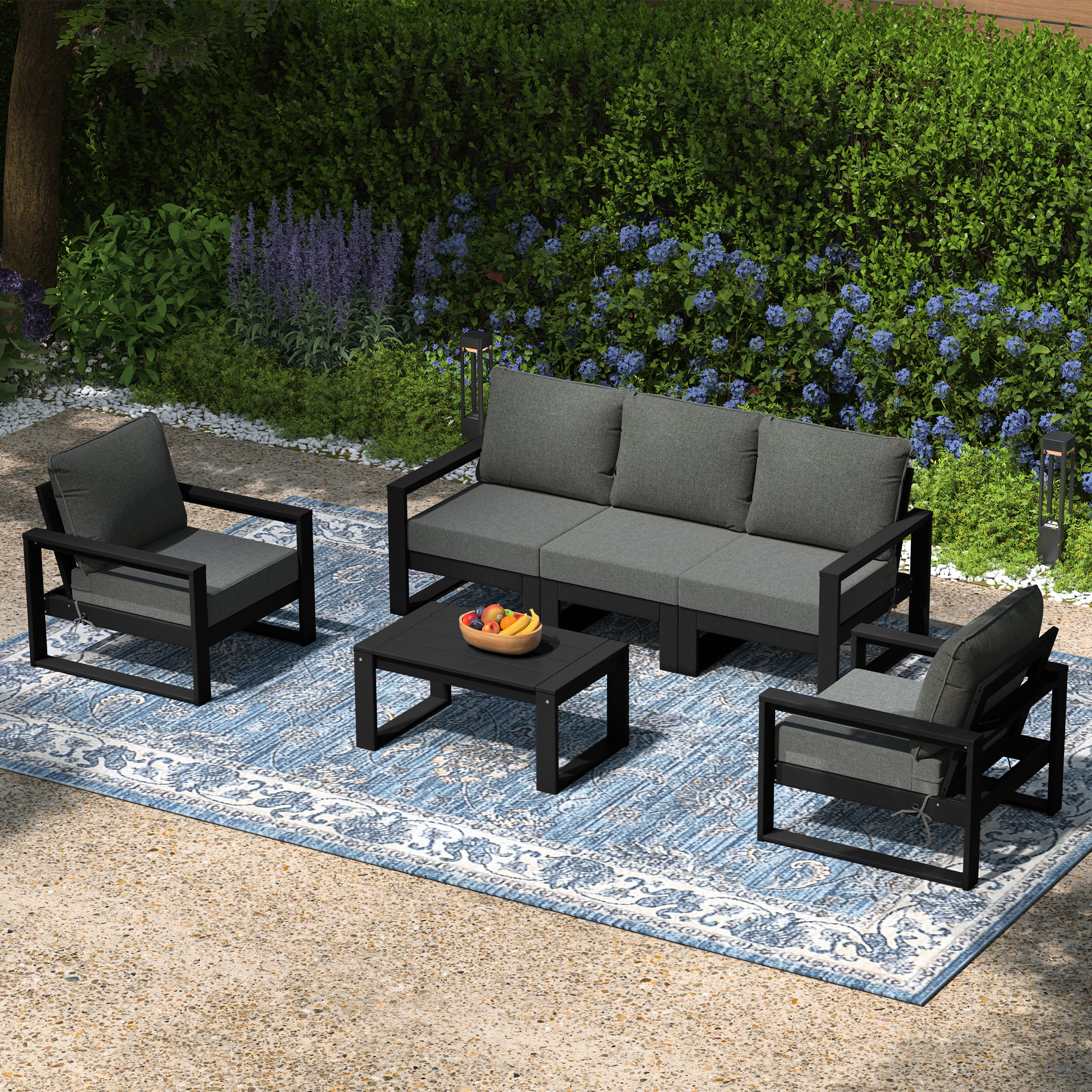 Montara 6-Piece Modern HDPE Outdoor Patio Furniture Sofa Conversation Set with Coffee Table