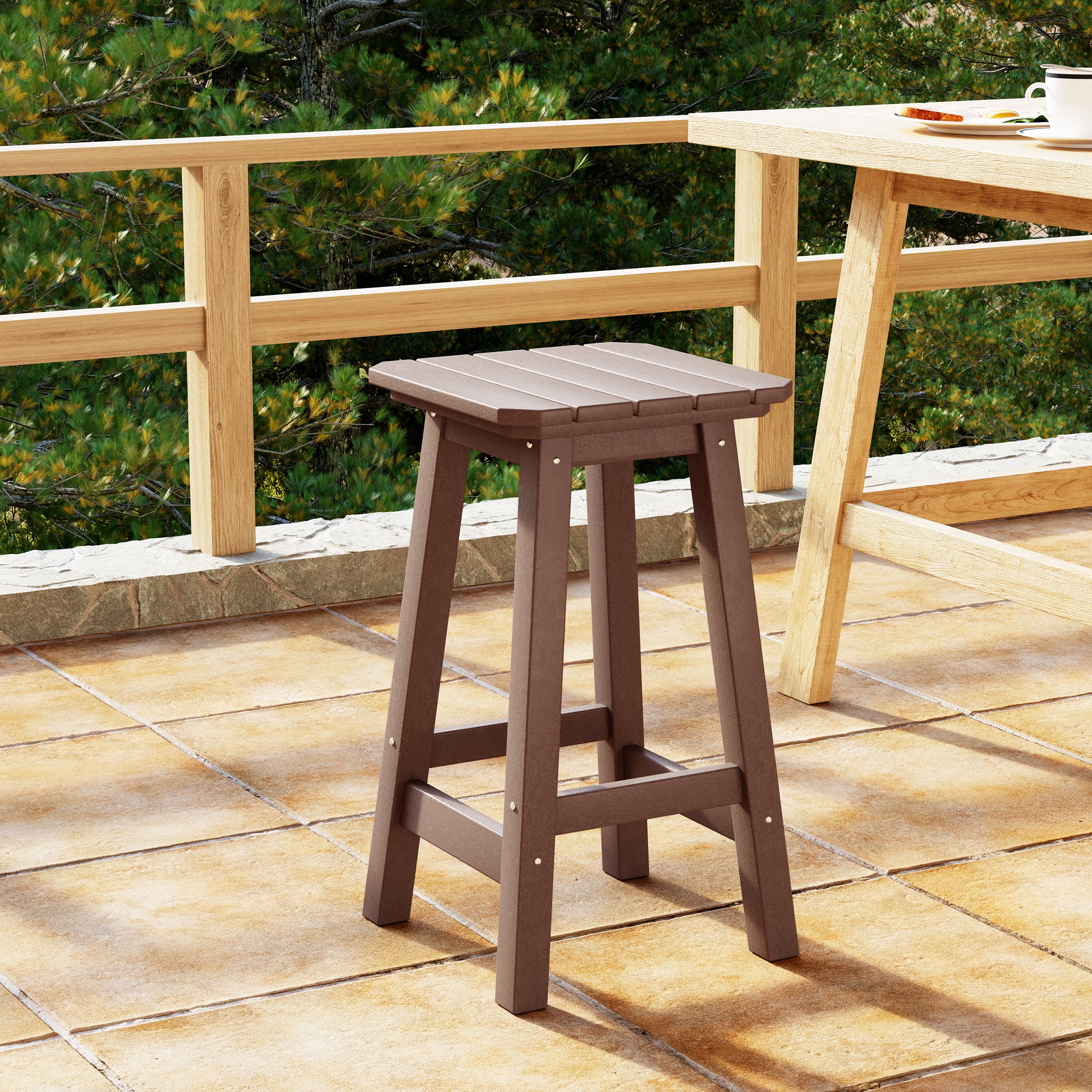 Malibu 24" HDPE Outdoor Patio Counter High Backless Square Bar Stool