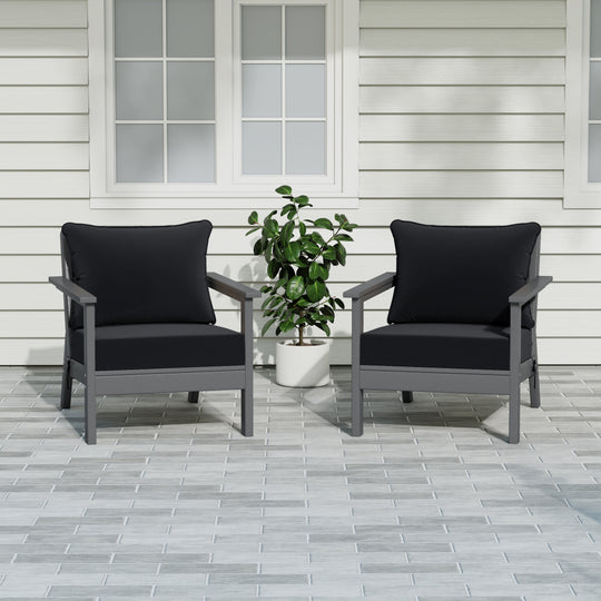 Avalon Outdoor Modern HDPE Patio Club Chairs with Deep Seat Cushions (Set of 2)