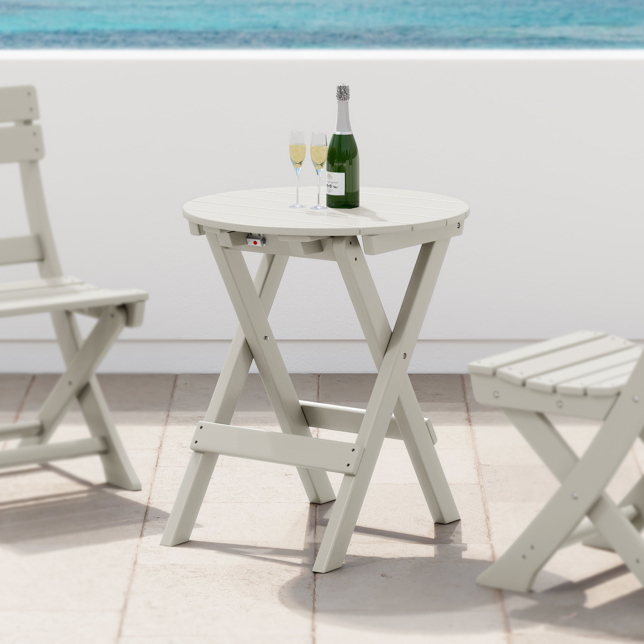 Malibu HDPE Outdoor 24.5 Inch Round Portable Folding Patio Dining Table