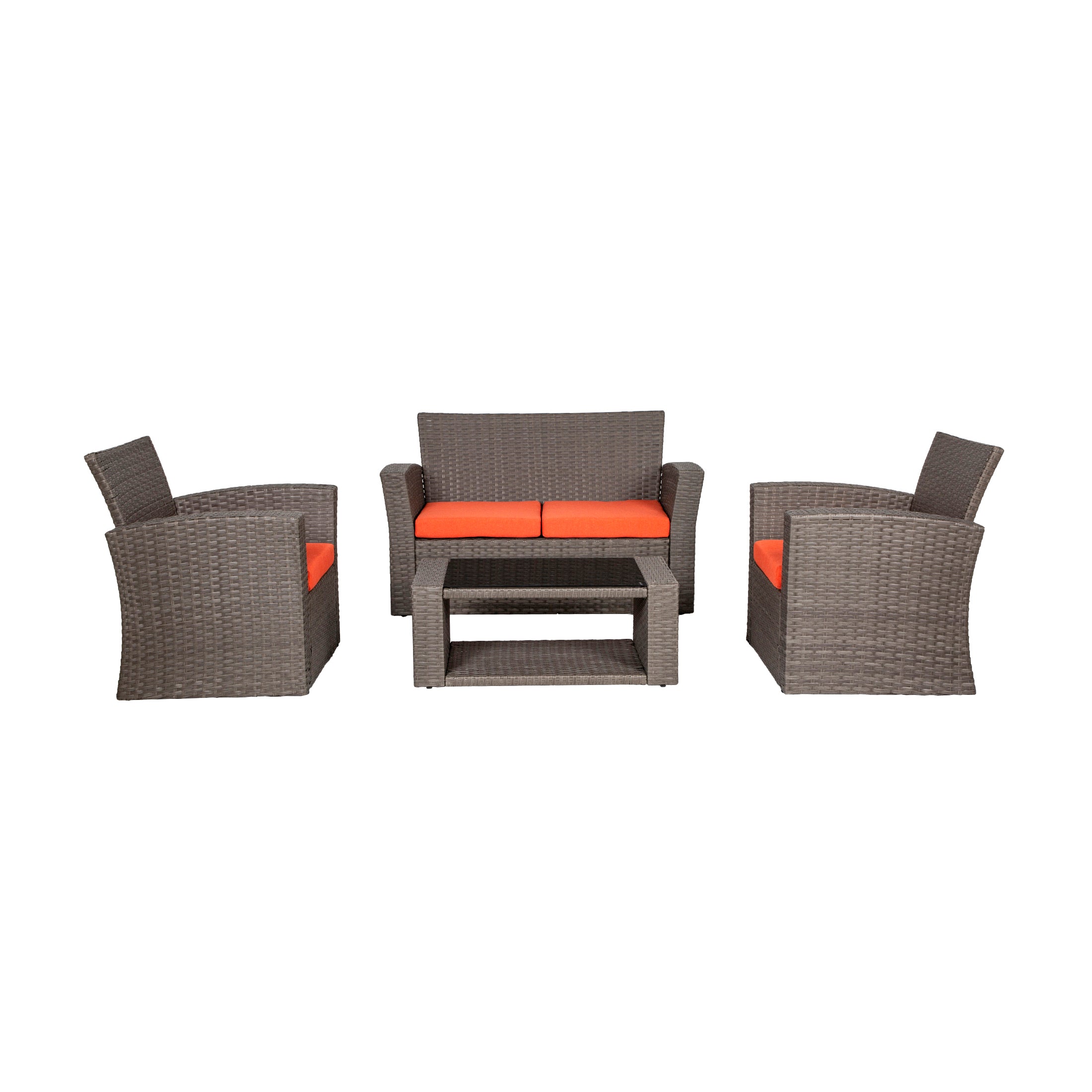 Coastal 4-Piece set Gray color base Outdoor / Patio Wicker Rattan Conversation Sofa set with cushions and a Coffee table ( 4 seater )