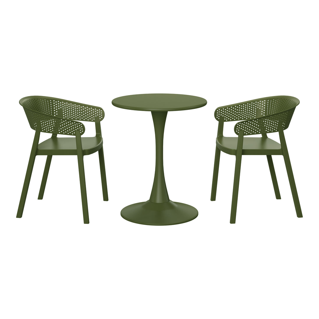 Playa 3-Piece Indoor Outdoor Metal Patio Dining Table Set With Stackable Patio Chairs