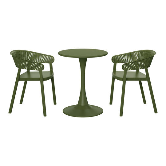 Playa 3-Piece Indoor Outdoor Metal Patio Dining Table Set With Stackable Patio Chairs