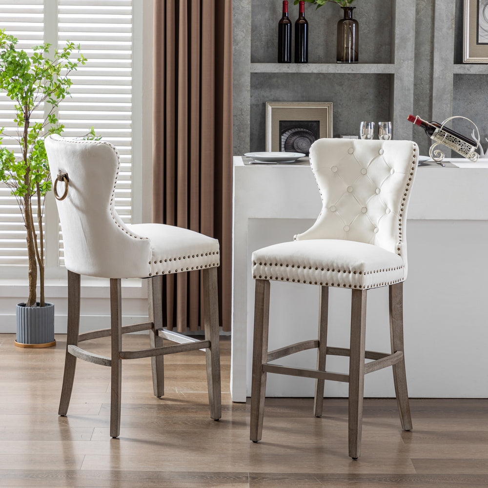 Wordford 29" Tufted Velvet Bar Stool (Set of 2), Antique Gray