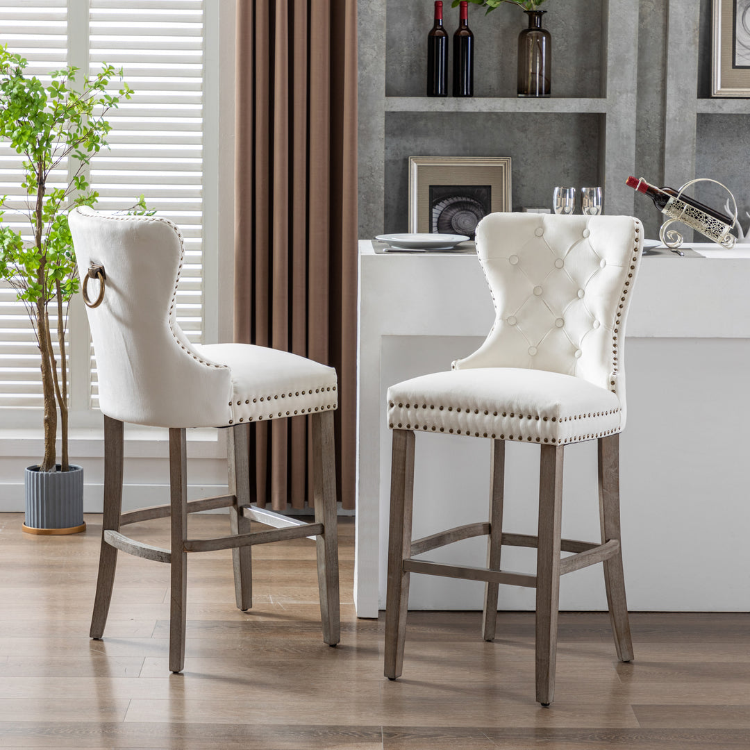 Wordford 29" Tufted Velvet Bar Stool (Set of 2), Antique Gray