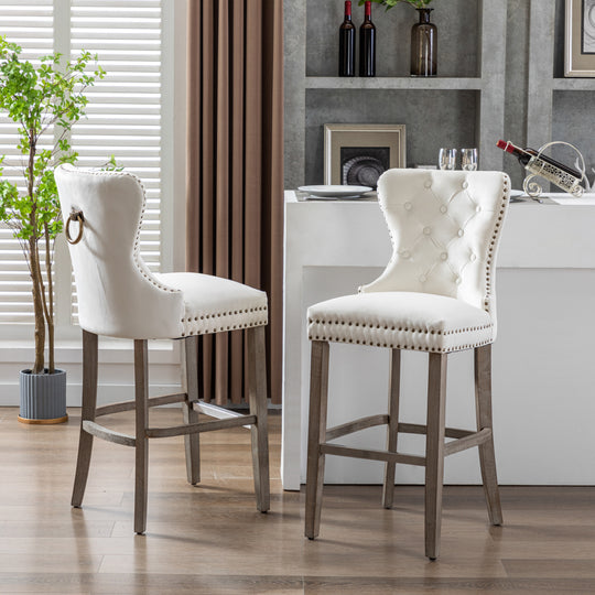 Wordford 29" Tufted Velvet Bar Stool (Set of 2), Antique Gray