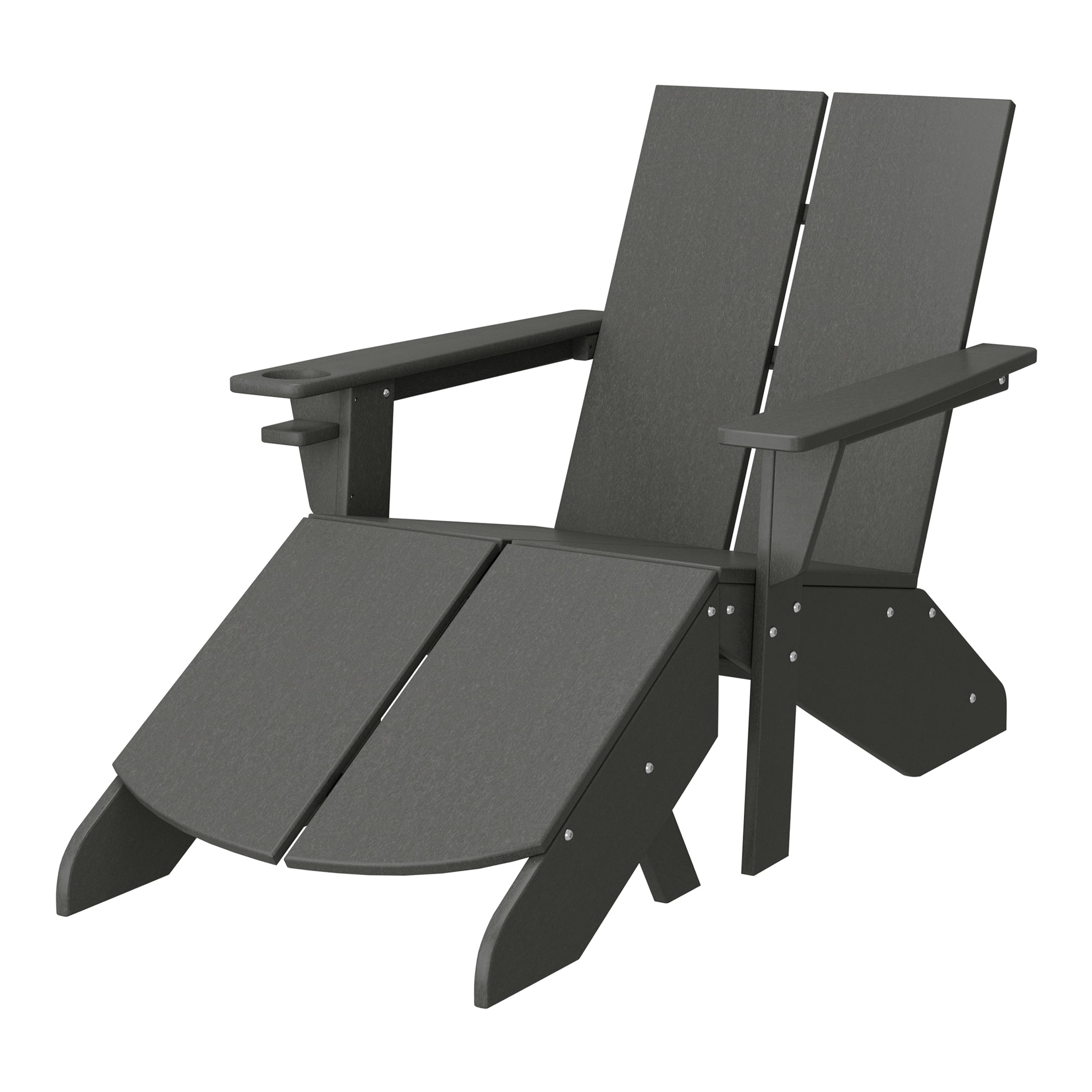 Riviera Outdoor HDPE Modern Adirondack Chair with Folding Patio Ottoman and Cup Holder