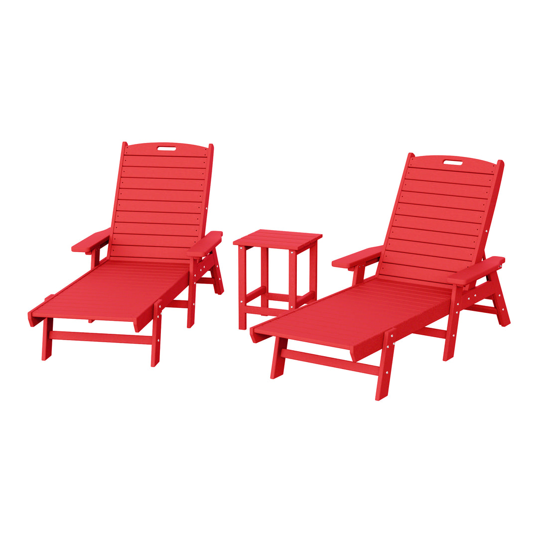 Malibu Poly Reclining Chaise Lounge Set With Table