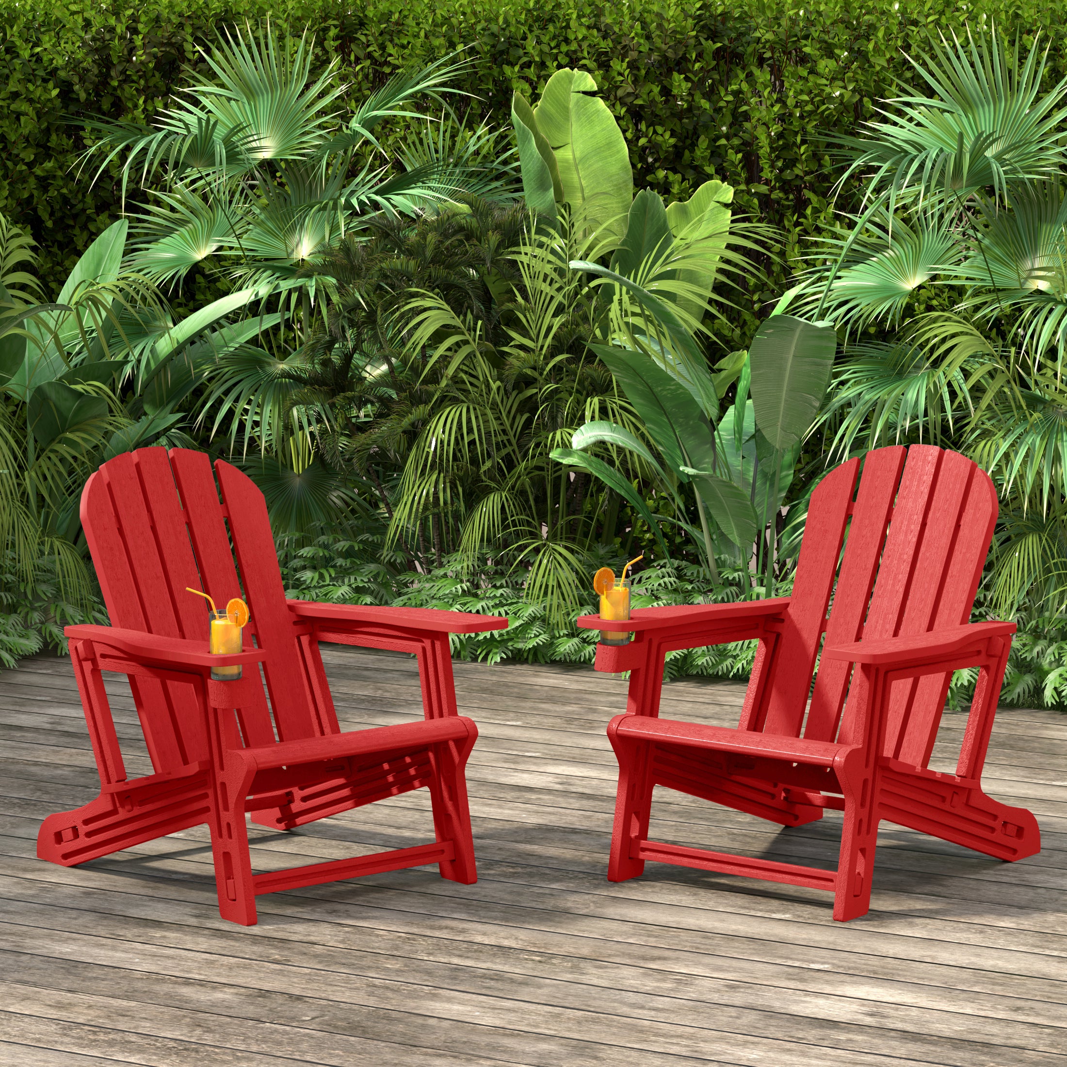 Azura Tool-Free Assembly Outdoor Patio HDPE Plastic Adirondack Chair with Cup Holder (Set of 2)