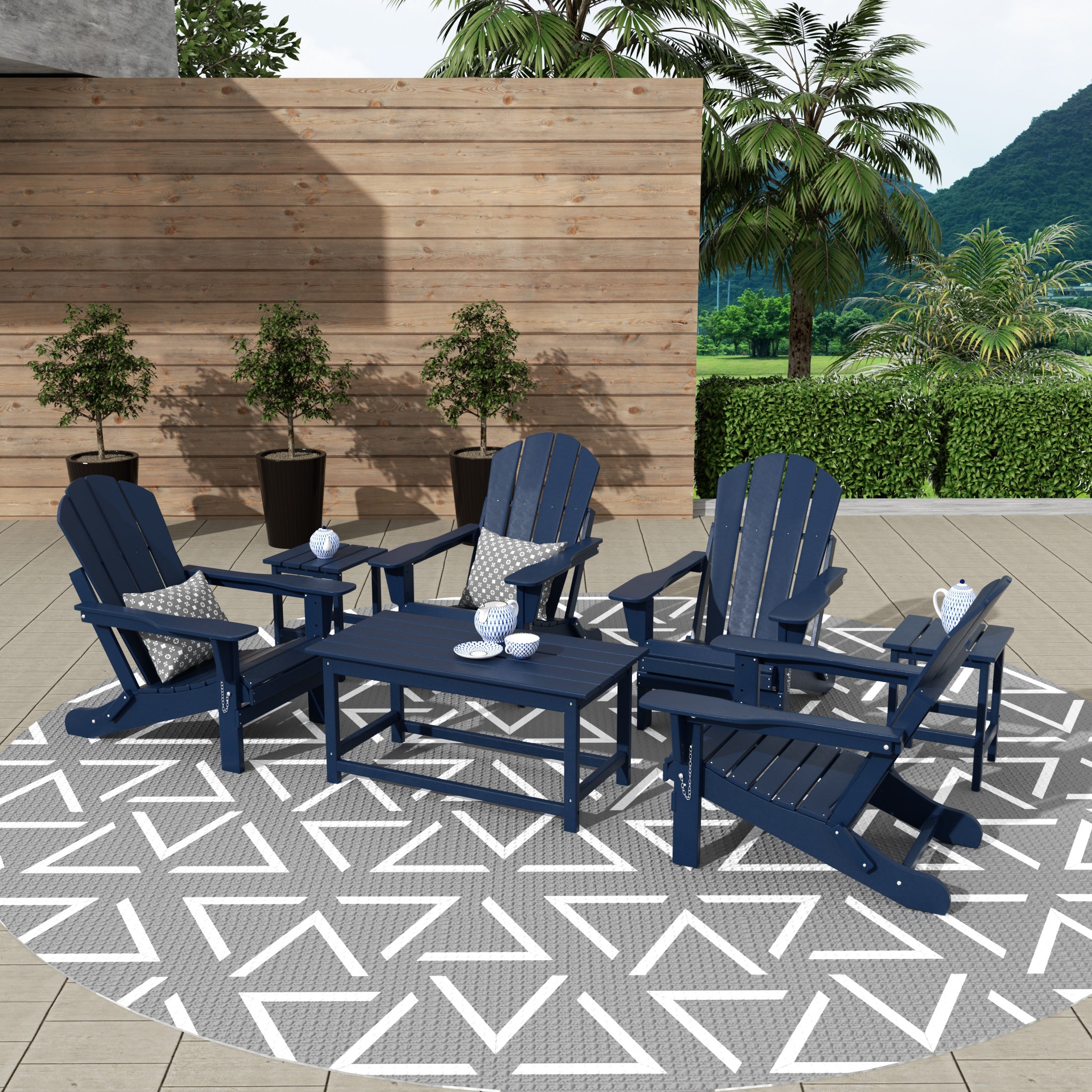 Malibu 7-Piece set Outdoor / Patio Adirondack chairs with a Coffee and t side tables ( 4 seater )