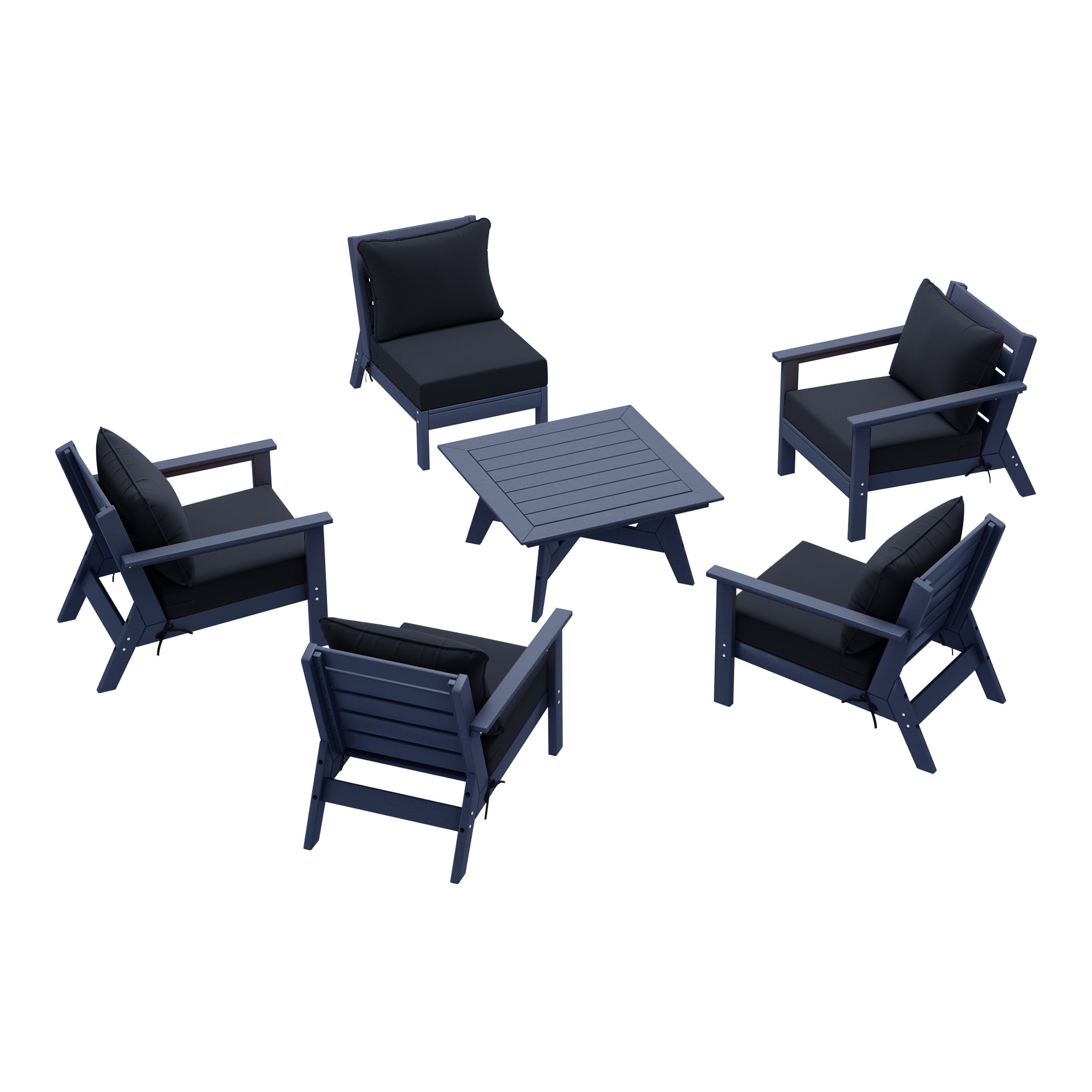 Avalon Outdoor 6-Piece Modular Sectional Patio Furniture Sofa Set in Navy Blue Frame