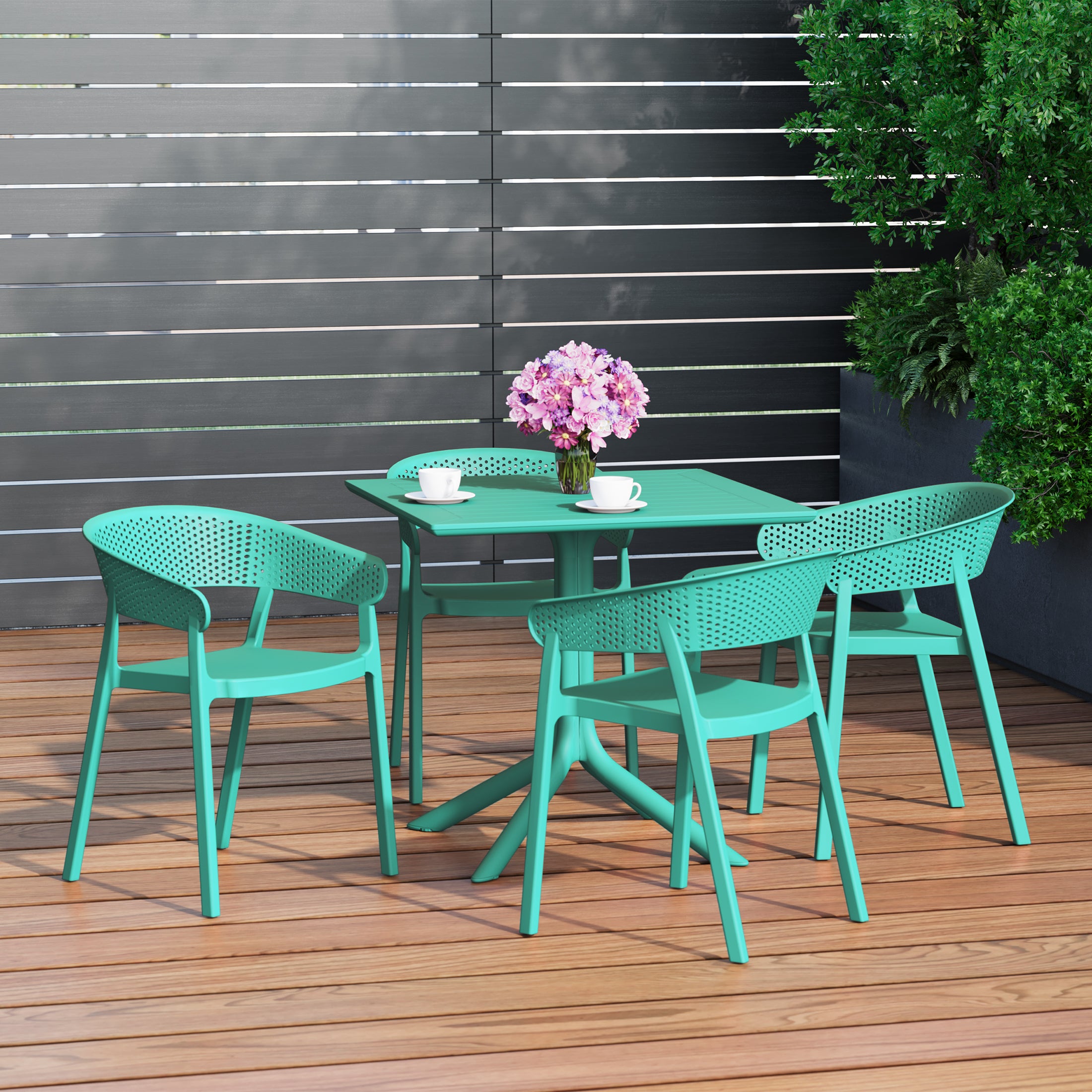 Playa 5-Piece Outdoor Resin Square Patio Dining Table Set with Stackable Patio Dining Chairs