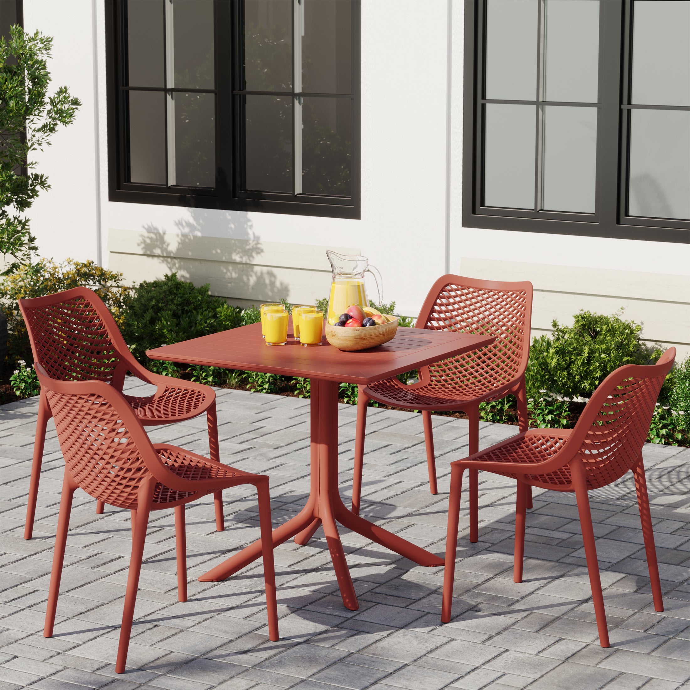 Playa 5-Piece Resin Square Patio Dining Table Set with Stackable Patio Dining Chairs