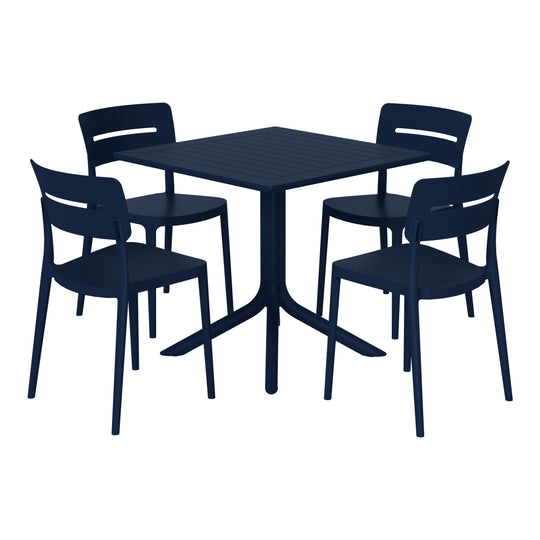 Playa Modern 5-Piece Resin Patio Dining Table Set with Stackable Patio Dining Chairs