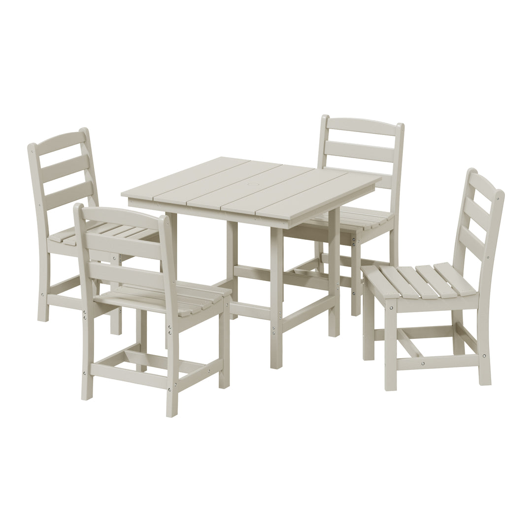 Ashore 5-Piece HDPE Outdoor Square Patio Dining Table Set with Armless Side Chairs