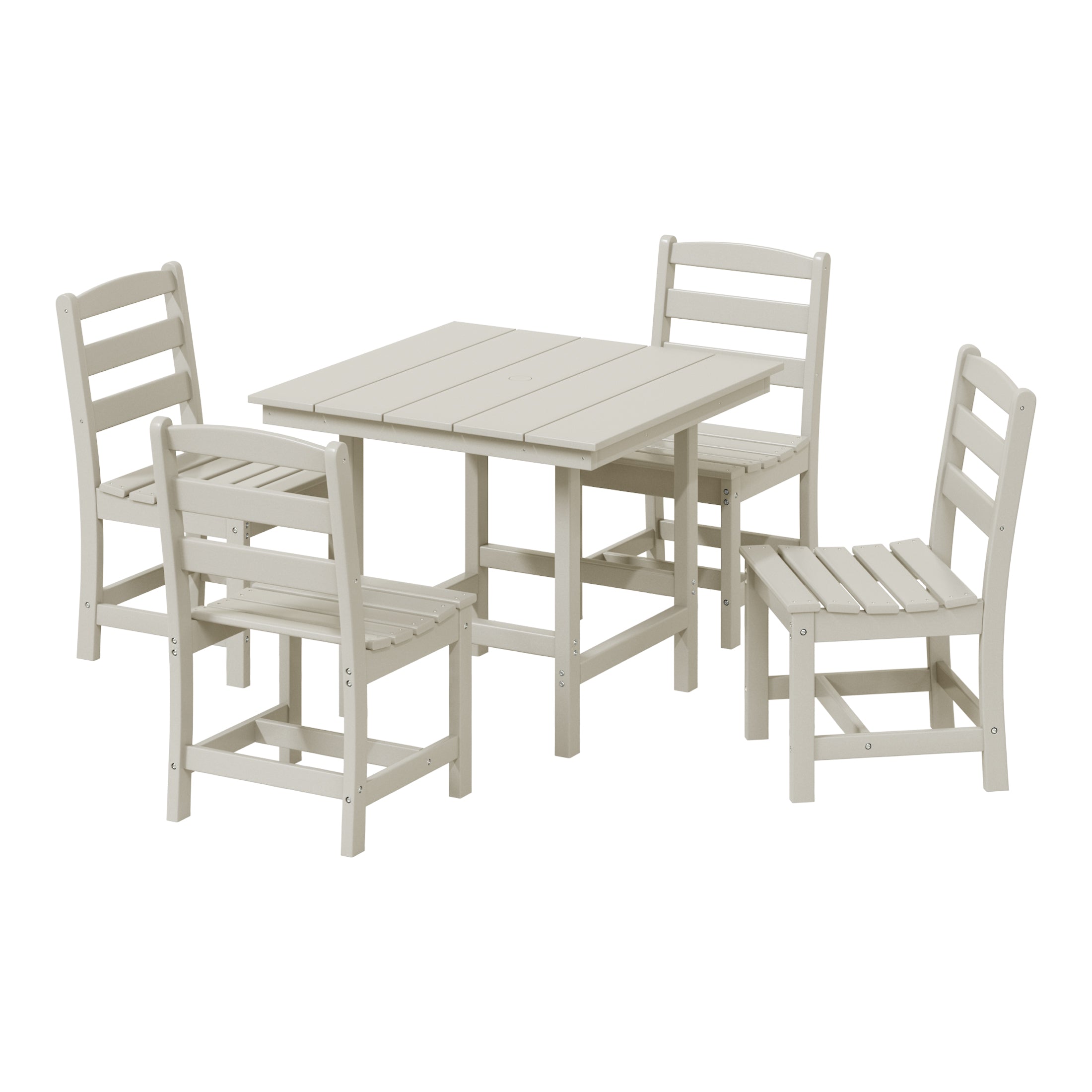Ashore 5-Piece HDPE Outdoor Square Patio Dining Table Set with Armless Side Chairs