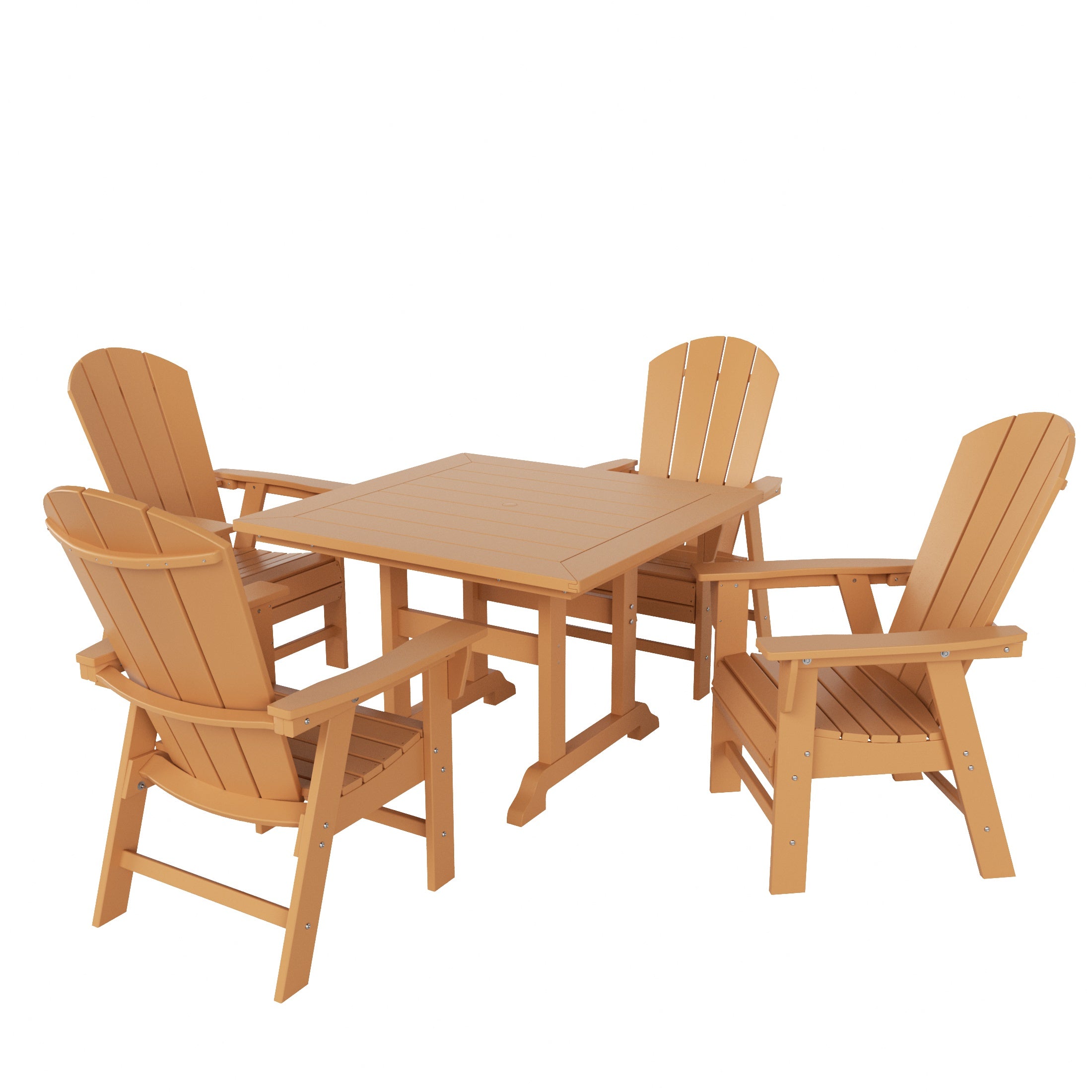 Malibu 5 Piece Outdoor Patio Dining Square Table and Curved Back Armchair Set