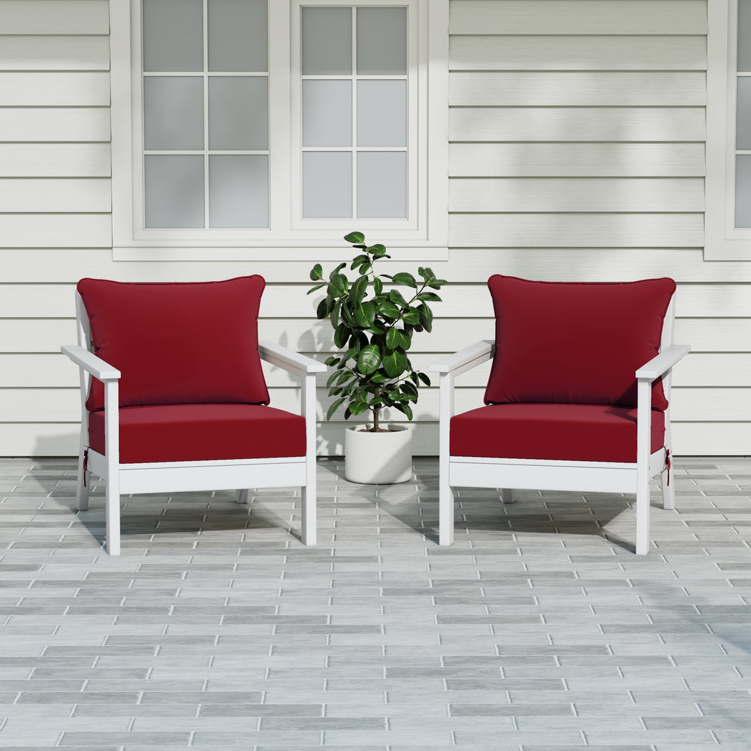 Avalon Outdoor Modern HDPE Patio Club Chairs with Deep Seat Cushions (Set of 2)