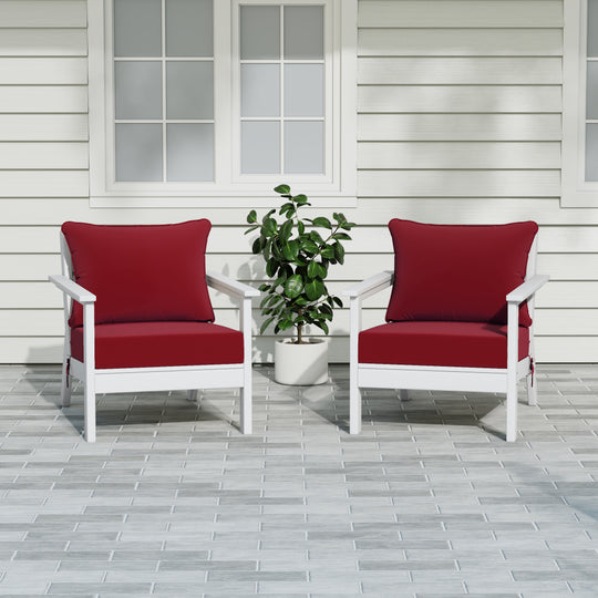 Avalon Outdoor Modern HDPE Patio Club Chairs with Deep Seat Cushions (Set of 2)