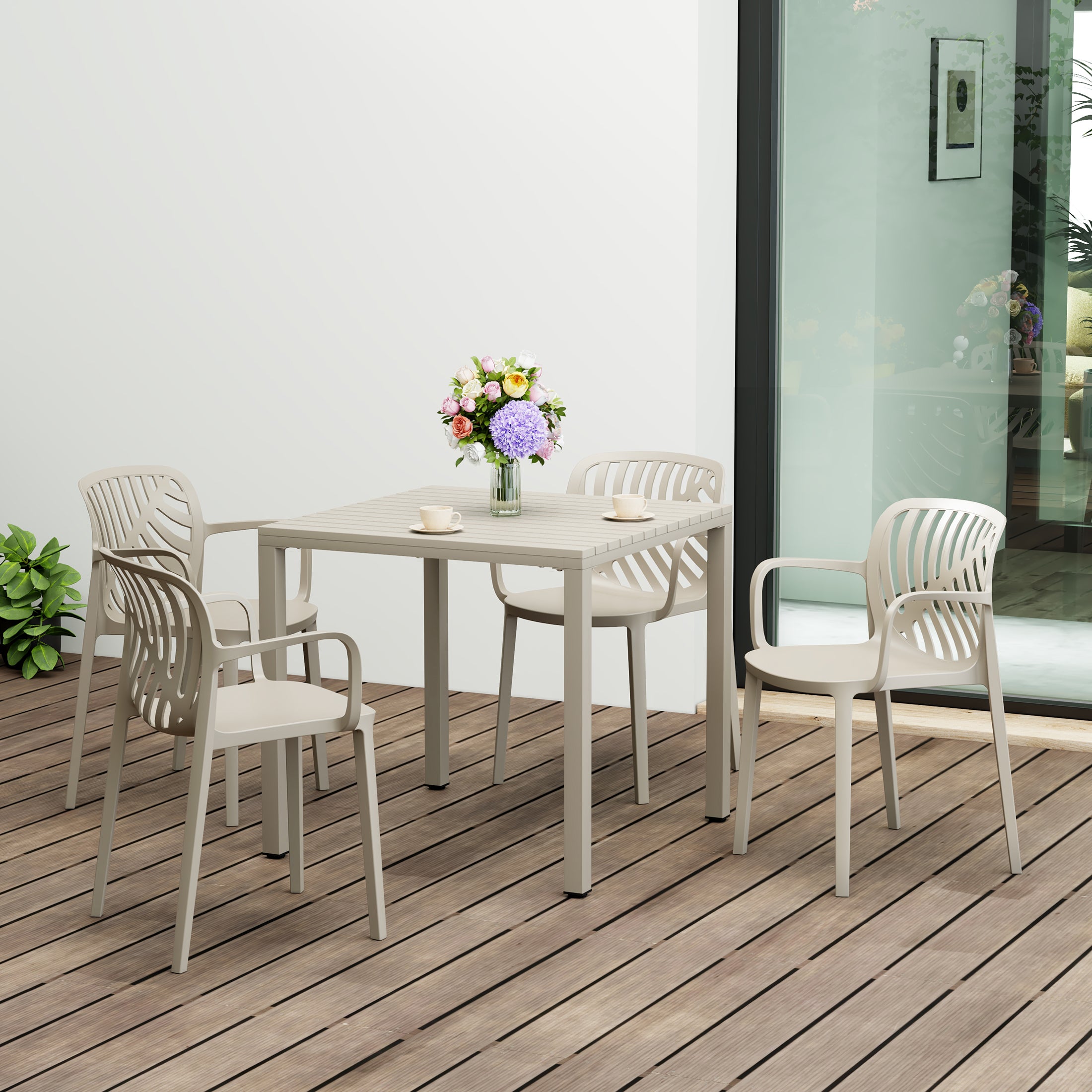 Playa 5-Piece Outdoor Square Dining Table Patio Set with Stackable Patio Dining Chairs
