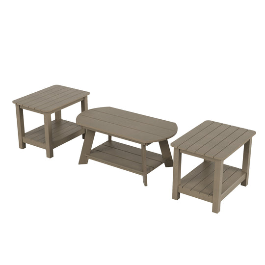 Tuscany 3-Piece HIPS Outdoor Adirondack Coffee Table and Two Side Table Set