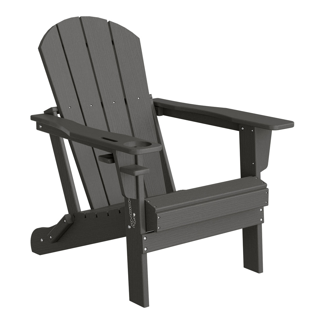 Nantucket Outdoor Patio HDPE Resin Folding Adirondack Chairs With Cup Holder and Phone Holder (Set of Two)