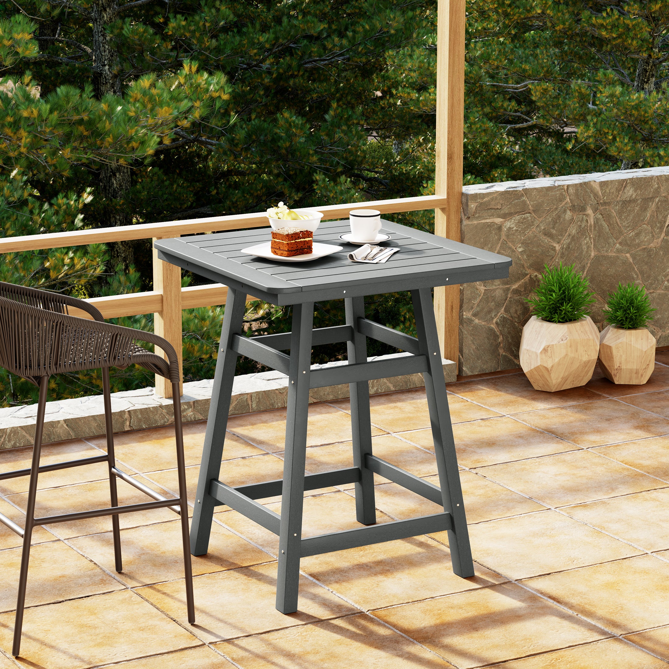Malibu 30" Square Outdoor Patio Counter High Bistro Bar Table With Umbrella Hole