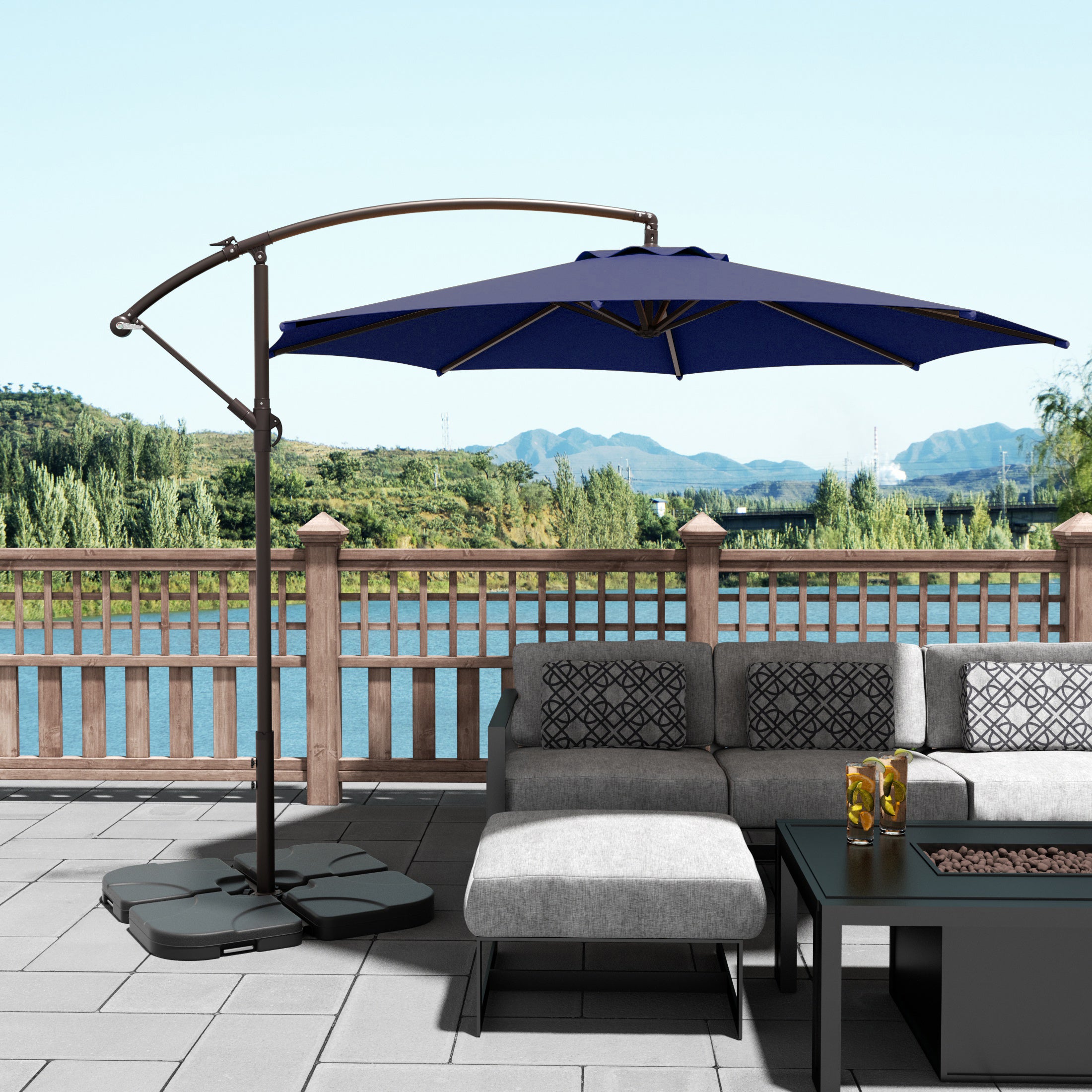 Julia 10 ft. Outdoor / Patio Cantilever Hanging Umbrella with weight base kit