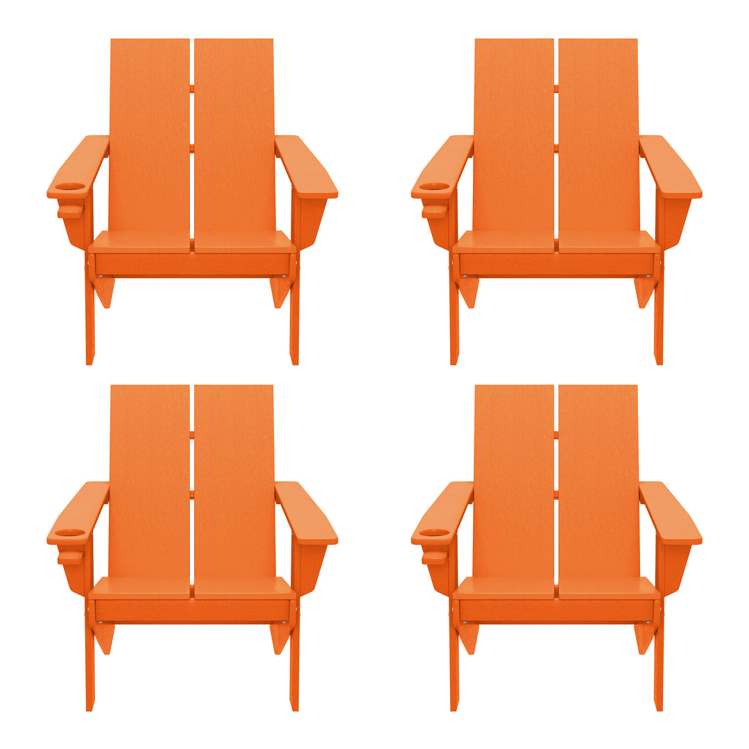 Riviera Outdoor HDPE Modern Adirondack Chair with Cup Holder (Set of 4)
