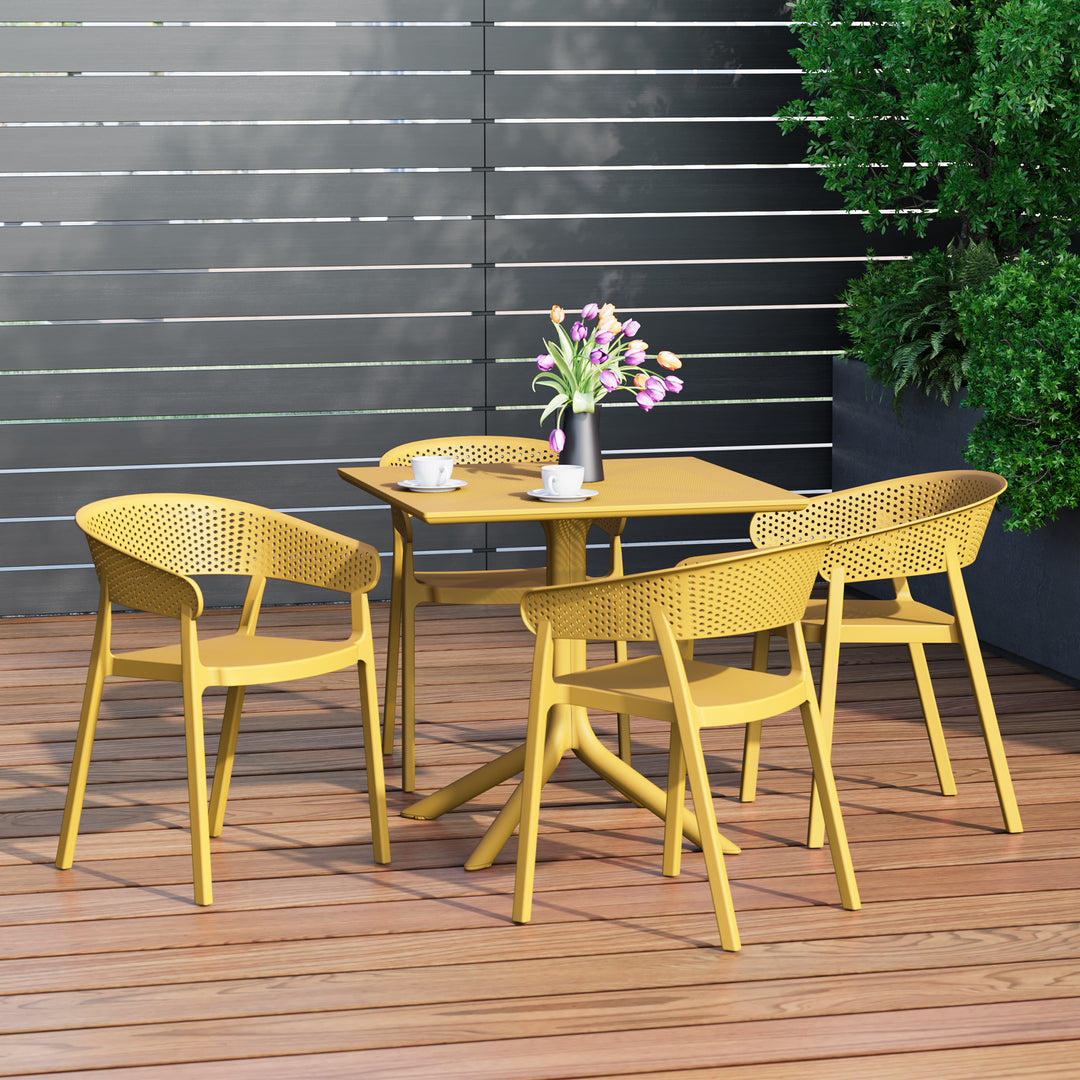 Playa 5-Piece Modern Patio Square Dining Table Set with Stackable Patio Dining Chairs
