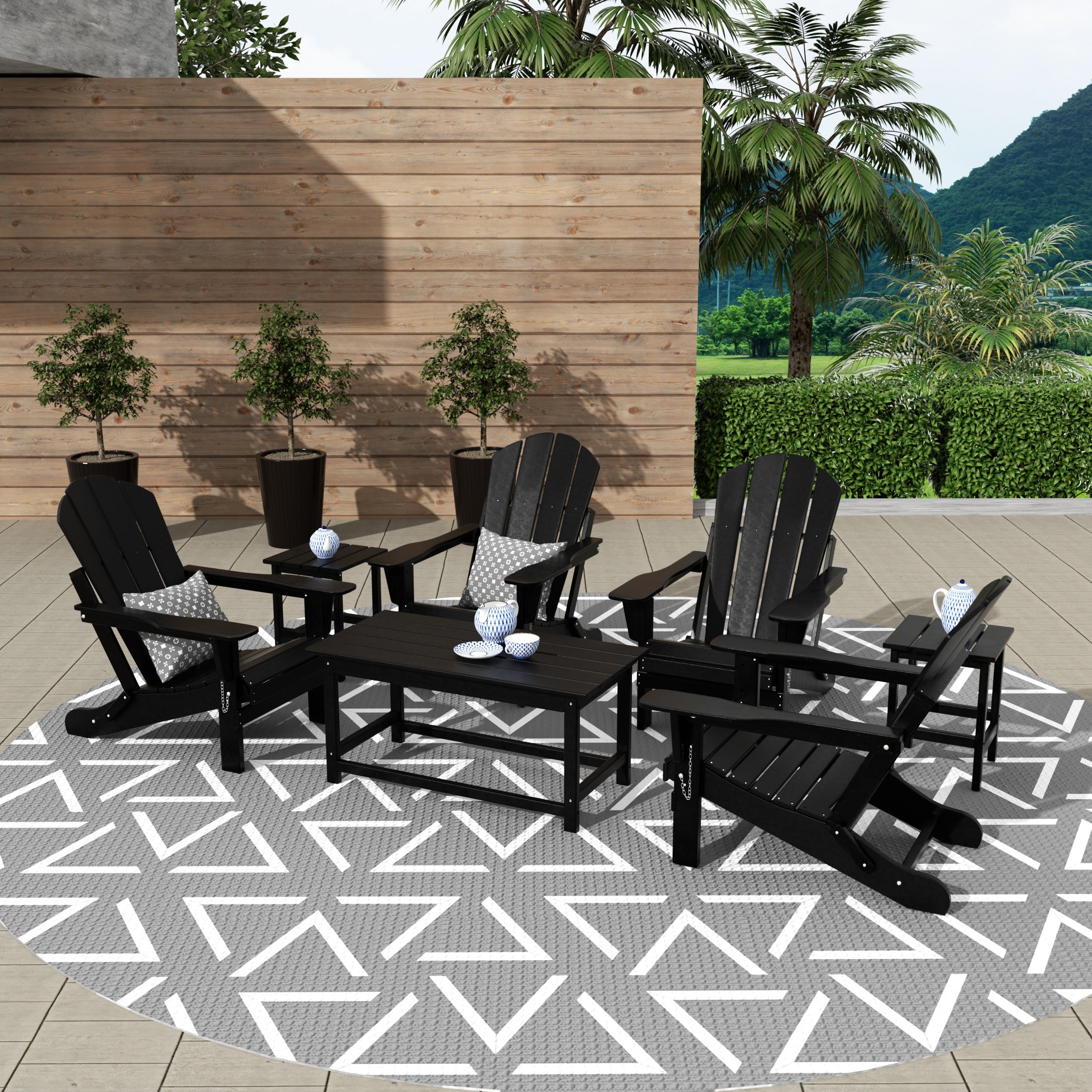 Malibu 7-Piece set Outdoor / Patio Adirondack chairs with a Coffee and t side tables ( 4 seater )
