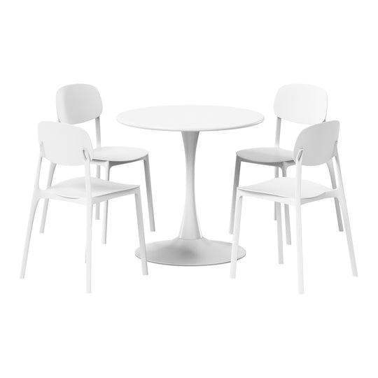 Playa 5-Piece Indoor Outdoor Metal Round Patio Dining Table Set With Stackable Resin Patio Side Chairs