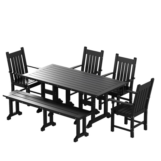 Malibu 6 Piece Outdoor Patio Dining Set Outdoor Table and Bench Armchair Set
