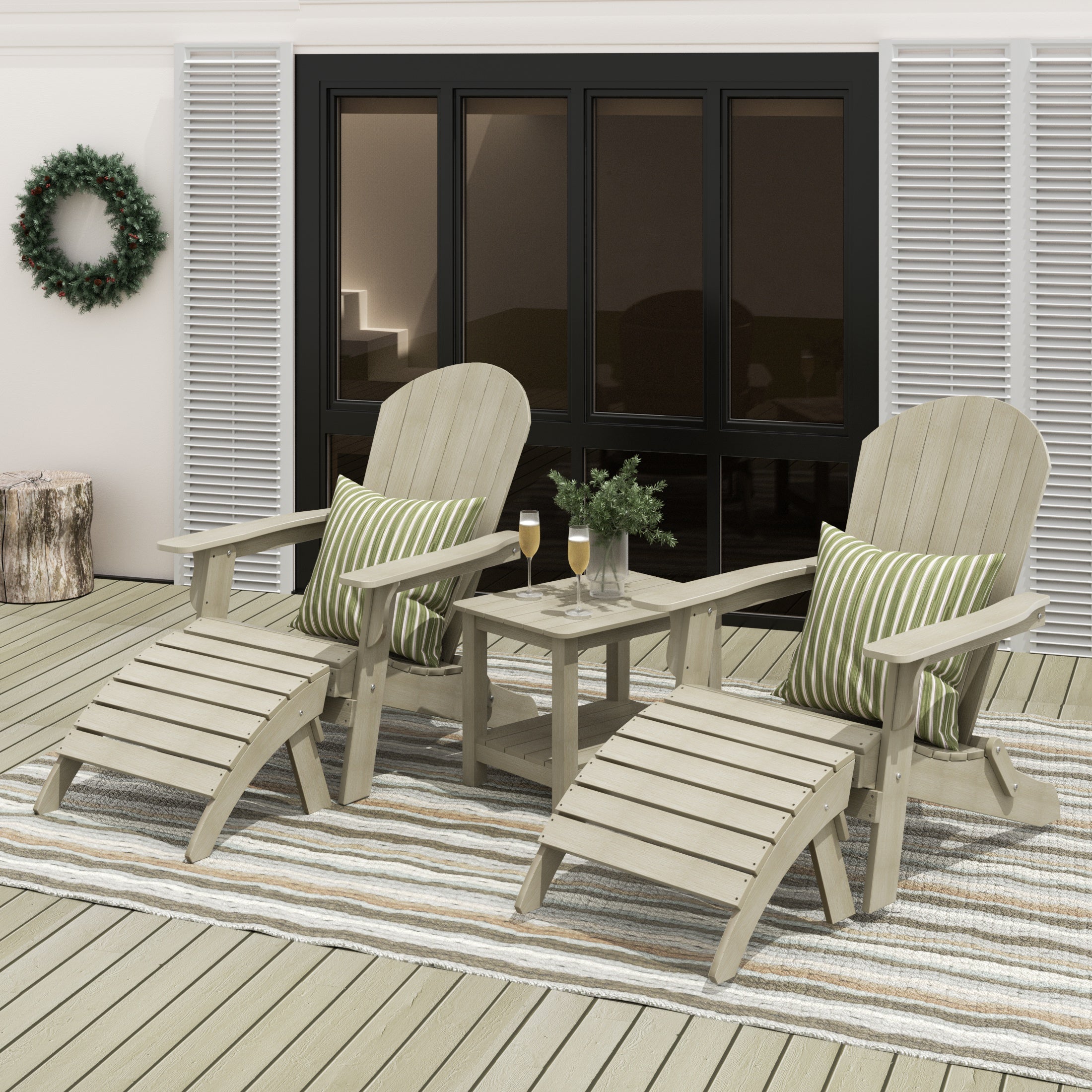 Tuscany 5-Piece Outdoor Folding Adirondack Seashell Chair With Folding Ottoman And Side Table