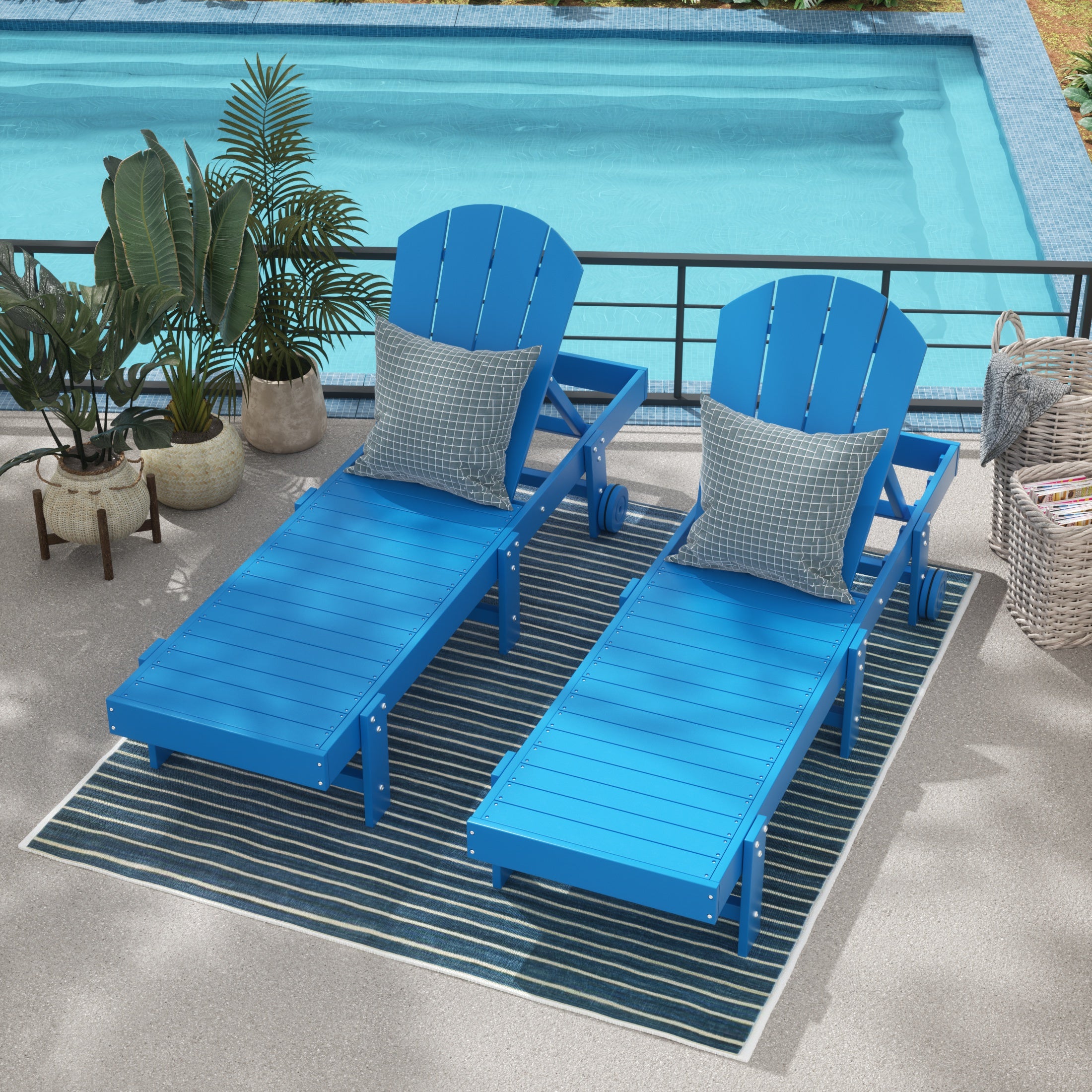 Malibu Adirondack Poly Reclining Chaise Lounge With Wheels (Set Of 2)