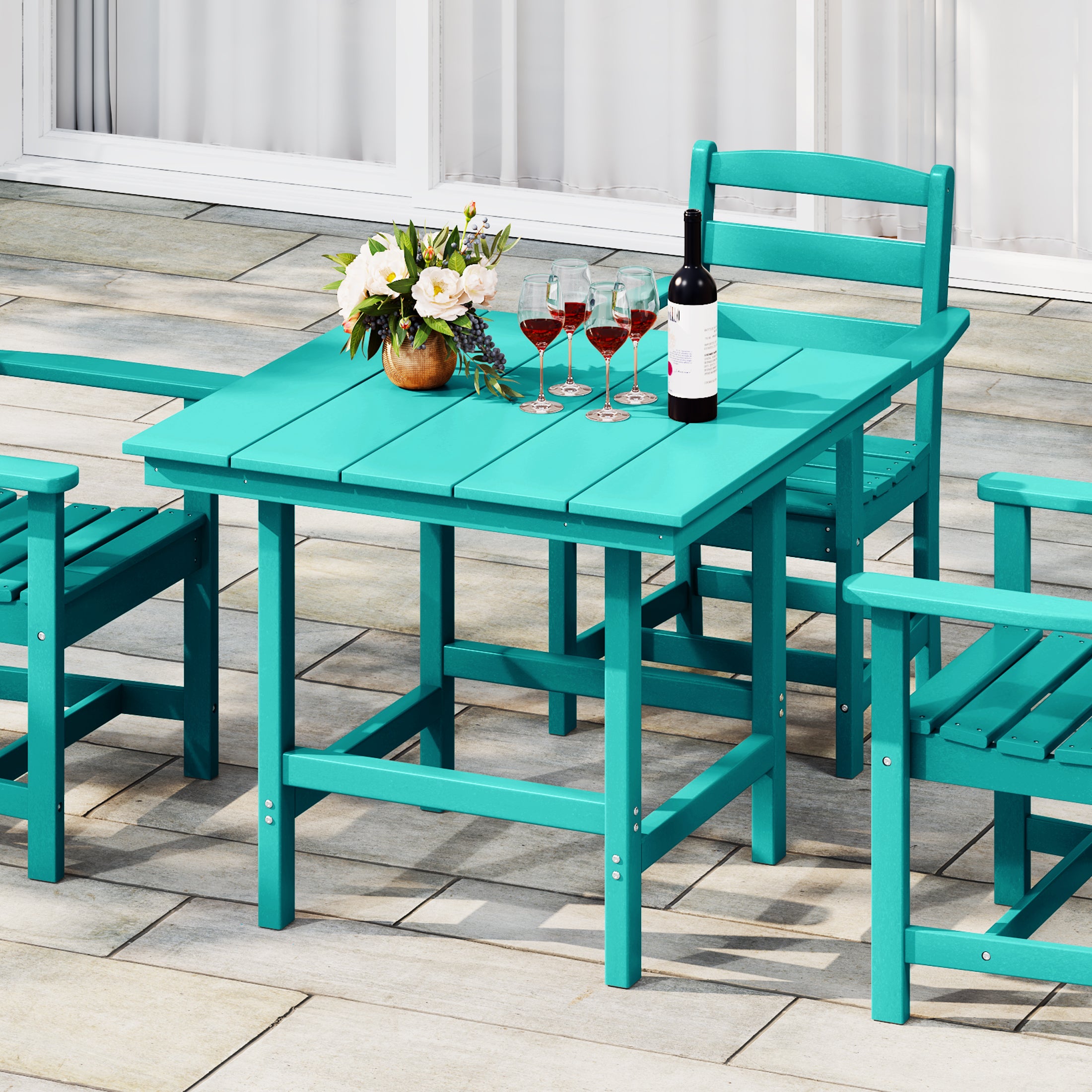 Ashore Outdoor HDPE 36" Square Patio Dining Table with Umbrella Hole