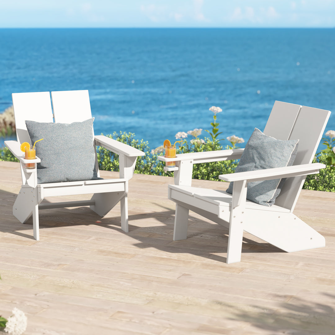 Riviera Outdoor HDPE Modern Adirondack Chair with Cup Holder (Set of 2)