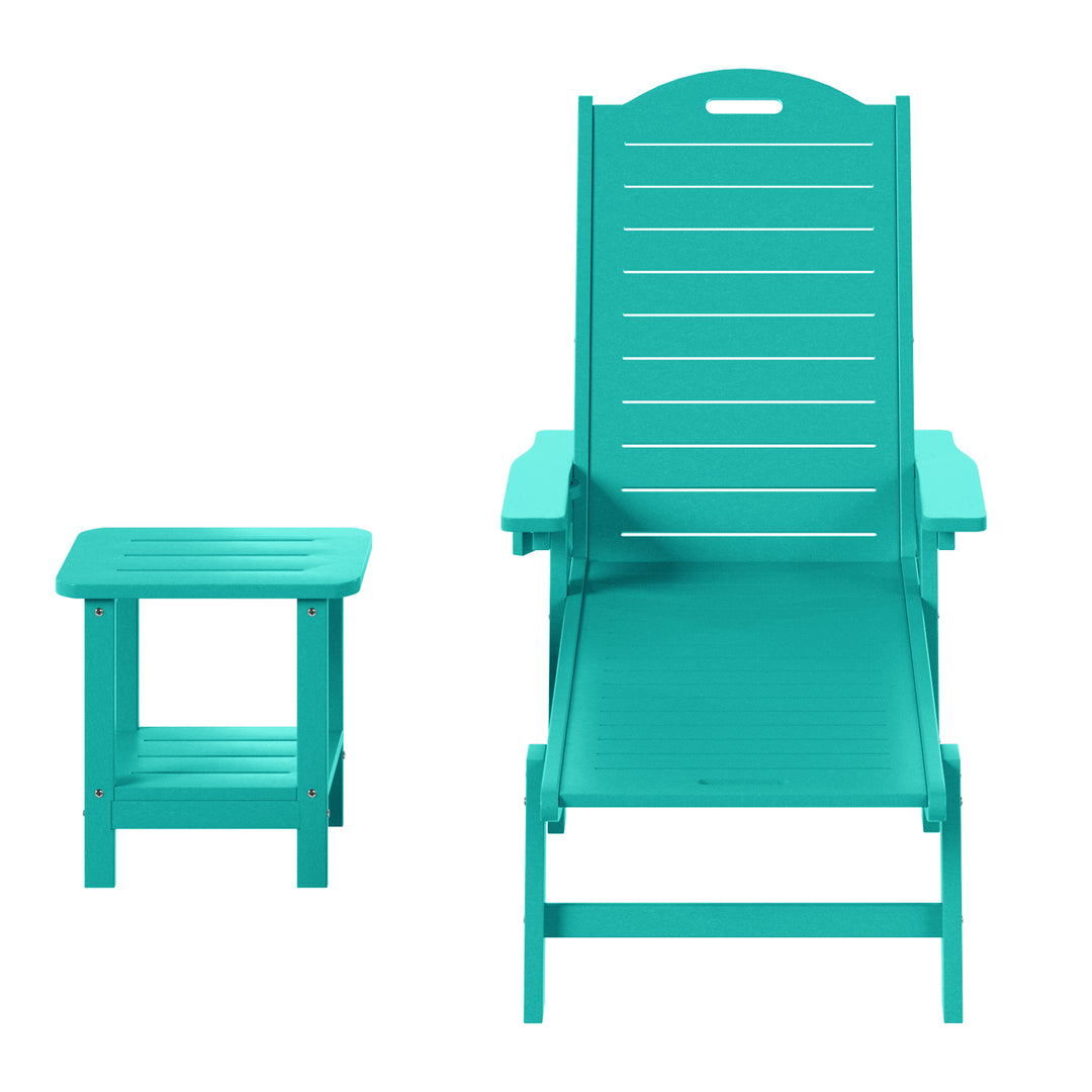 Aruba 2-Piece Outdoor Patio Chaise Lounge Chair with Wheels & Cup Holder with Patio Side Table