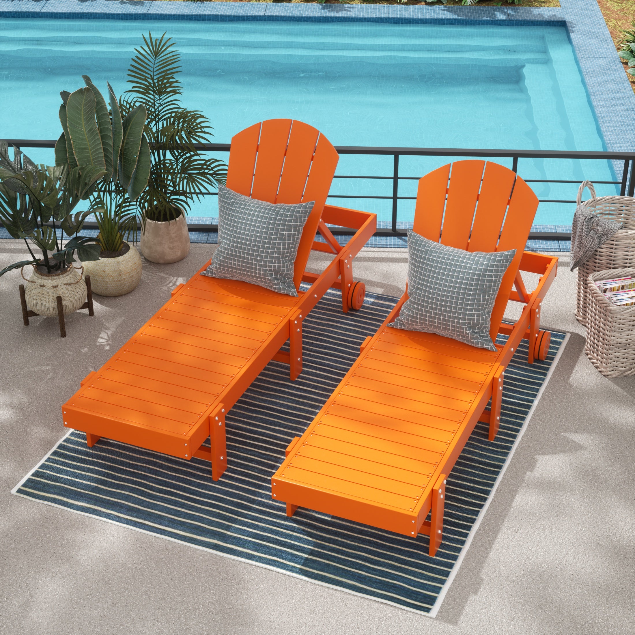 Malibu Adirondack Poly Reclining Chaise Lounge With Wheels (Set Of 2)