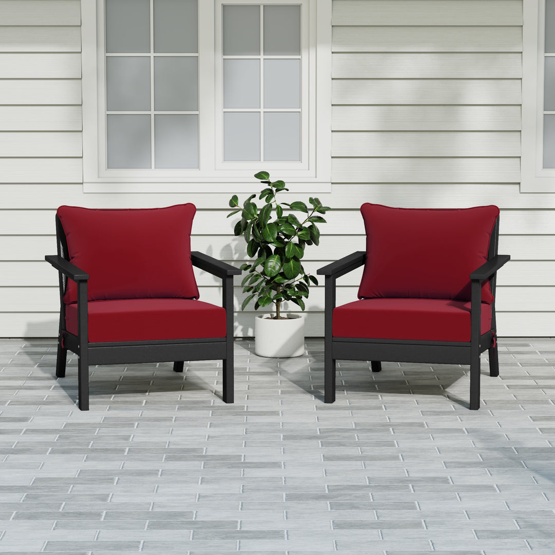 Avalon Outdoor Modern HDPE Patio Club Chairs with Deep Seat Cushions (Set of 2)